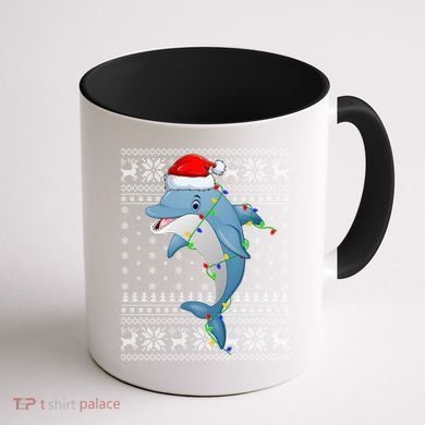 Dolphin Fish Ugly Xmas Sweater Style Santa Dolphin Christmas Meaningful Gift Coffee Mug back