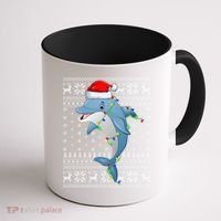 Dolphin Fish Ugly Xmas Sweater Style Santa Dolphin Christmas Meaningful Gift Coffee Mug thumb 1