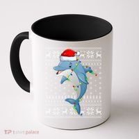 Dolphin Fish Ugly Xmas Sweater Style Santa Dolphin Christmas Meaningful Gift Coffee Mug thumb 0