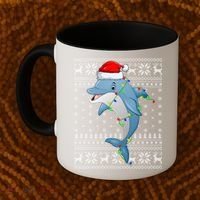 Dolphin Fish Ugly Xmas Sweater Style Santa Dolphin Christmas Meaningful Gift Coffee Mug thumb 2