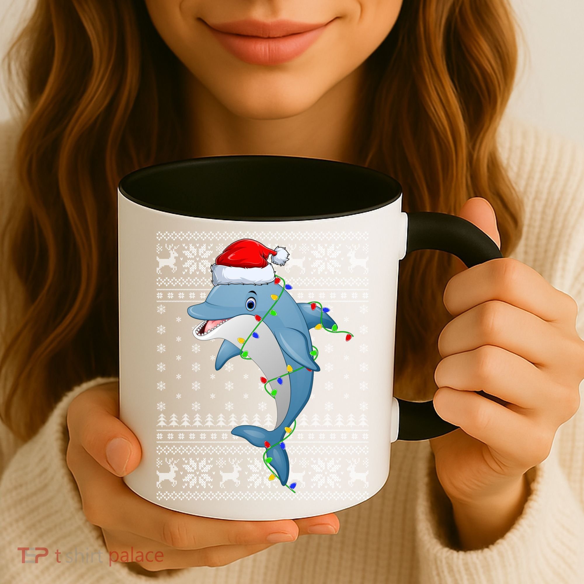 Dolphin Fish Ugly Xmas Sweater Style Santa Dolphin Christmas Meaningful Gift Coffee Mug