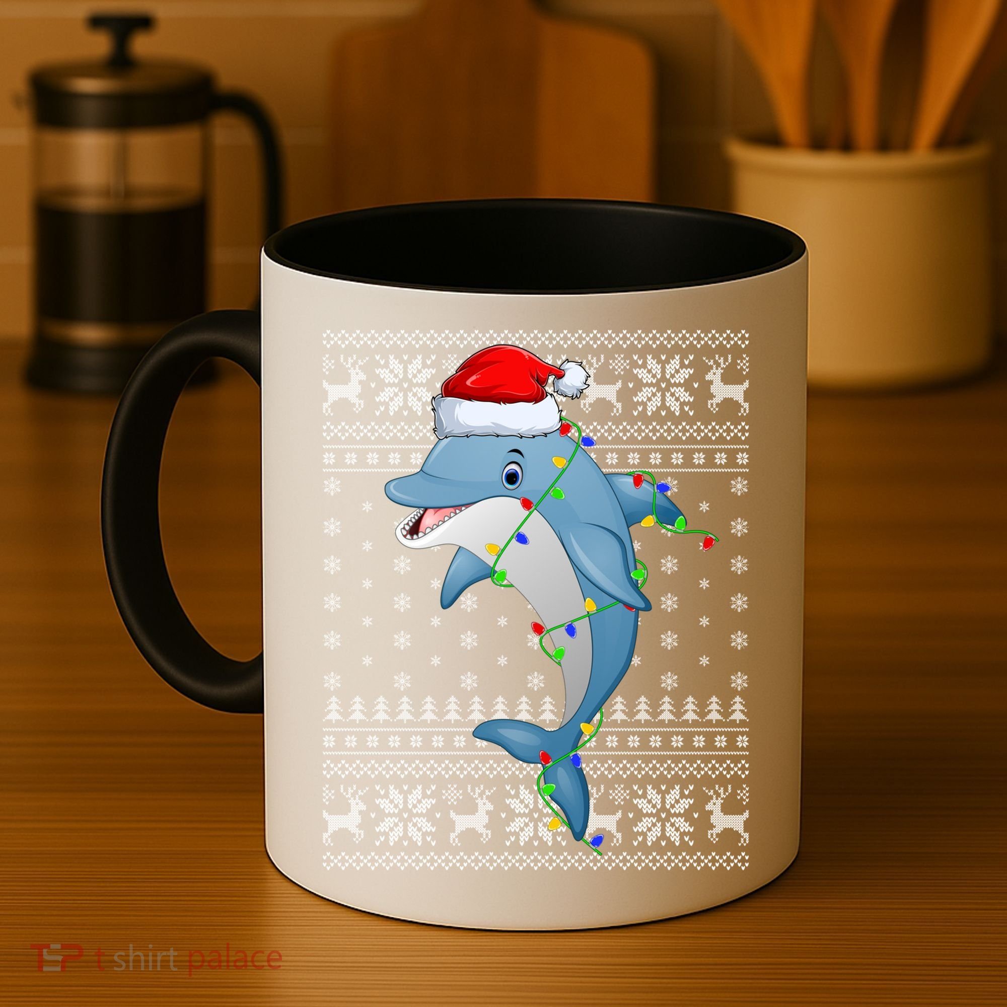 Dolphin Fish Ugly Xmas Sweater Style Santa Dolphin Christmas Meaningful Gift Coffee Mug