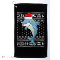 Dolphin Fish Ugly Xmas Sweater Style Santa Dolphin Christmas Meaningful Gift Golf Towel thumb 0