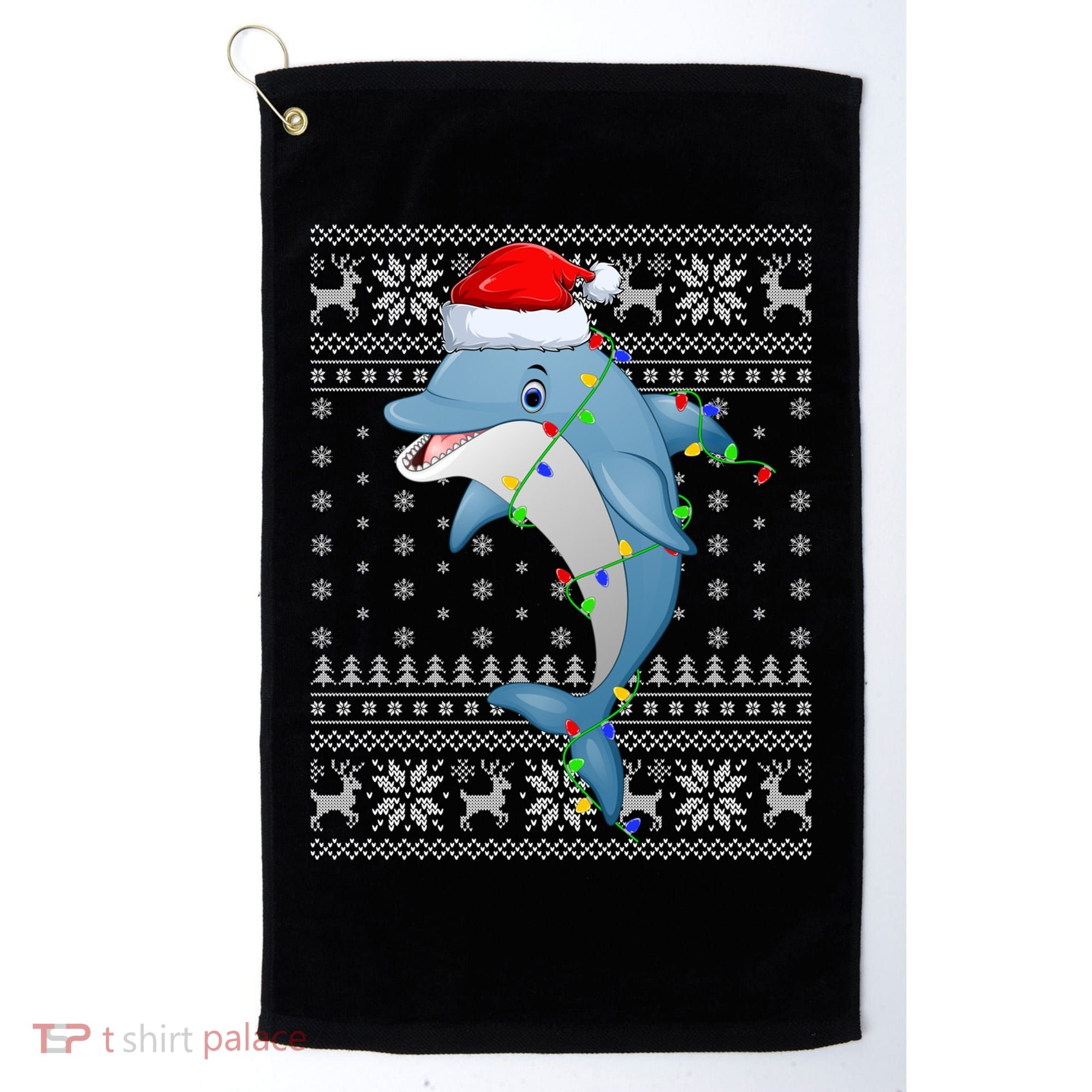 Dolphin Fish Ugly Xmas Sweater Style Santa Dolphin Christmas Meaningful Gift Golf Towel