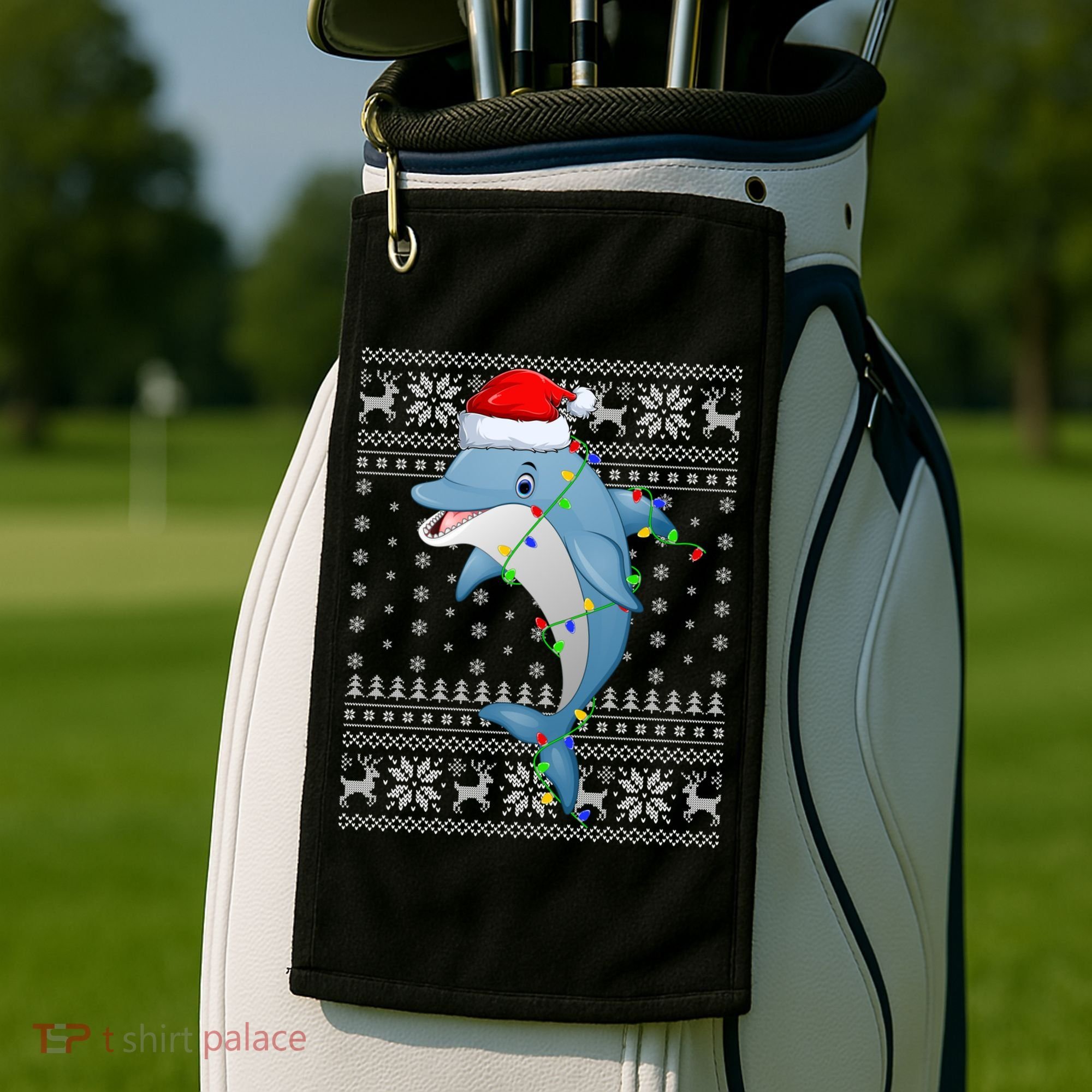 Dolphin Fish Ugly Xmas Sweater Style Santa Dolphin Christmas Meaningful Gift Golf Towel