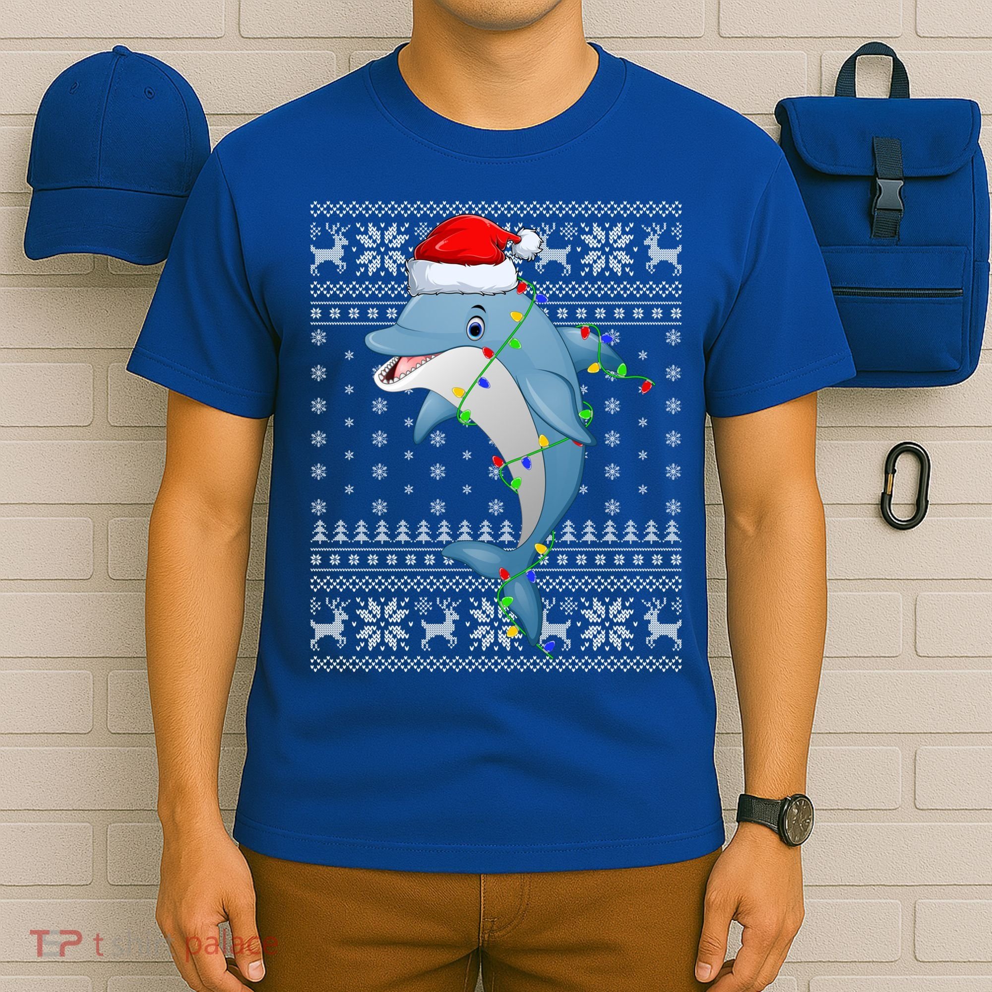 Dolphin Fish Ugly Xmas Sweater Style Santa Dolphin Christmas Meaningful Gift T-Shirt