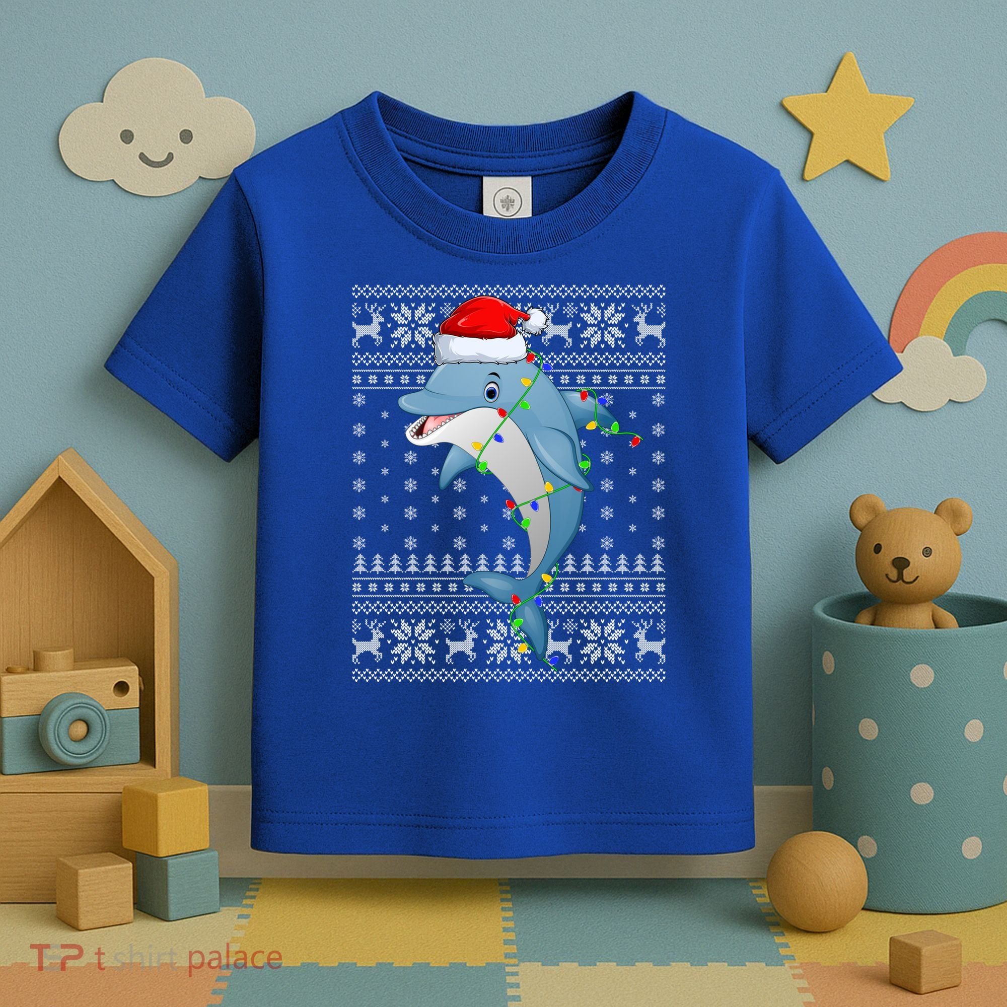 Dolphin Fish Ugly Xmas Sweater Style Santa Dolphin Christmas Meaningful Gift Toddler T-Shirt