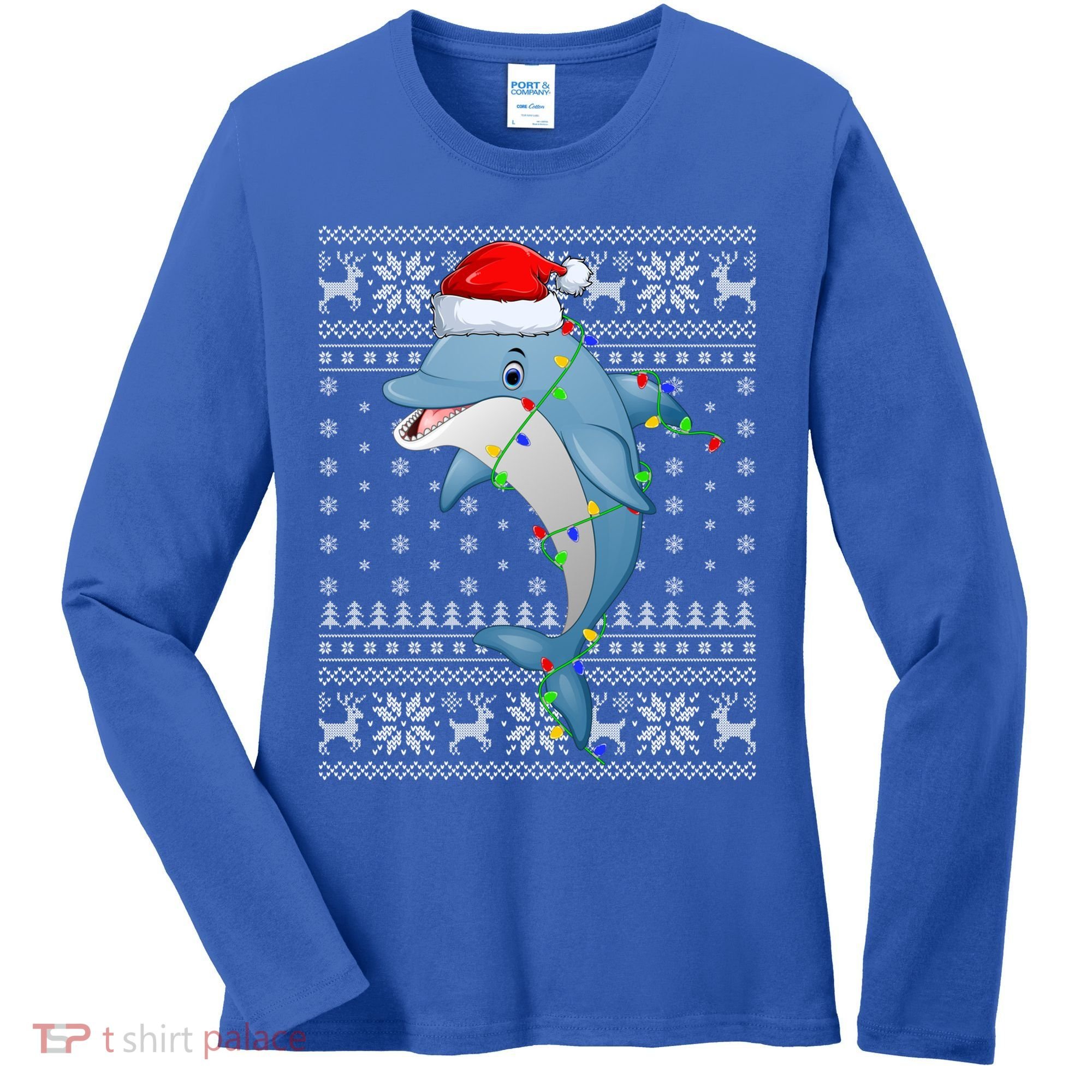 Dolphin Fish Ugly Xmas Sweater Style Santa Dolphin Christmas Meaningful Gift Women's Long Sleeve Shirt