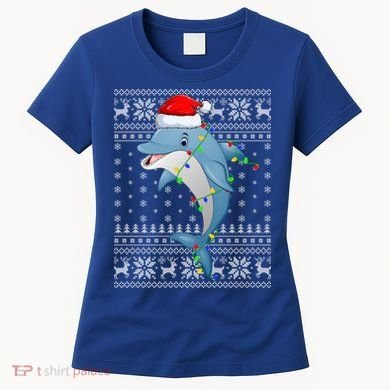 Dolphin Fish Ugly Xmas Sweater Style Santa Dolphin Christmas Meaningful Gift Women's T-Shirt