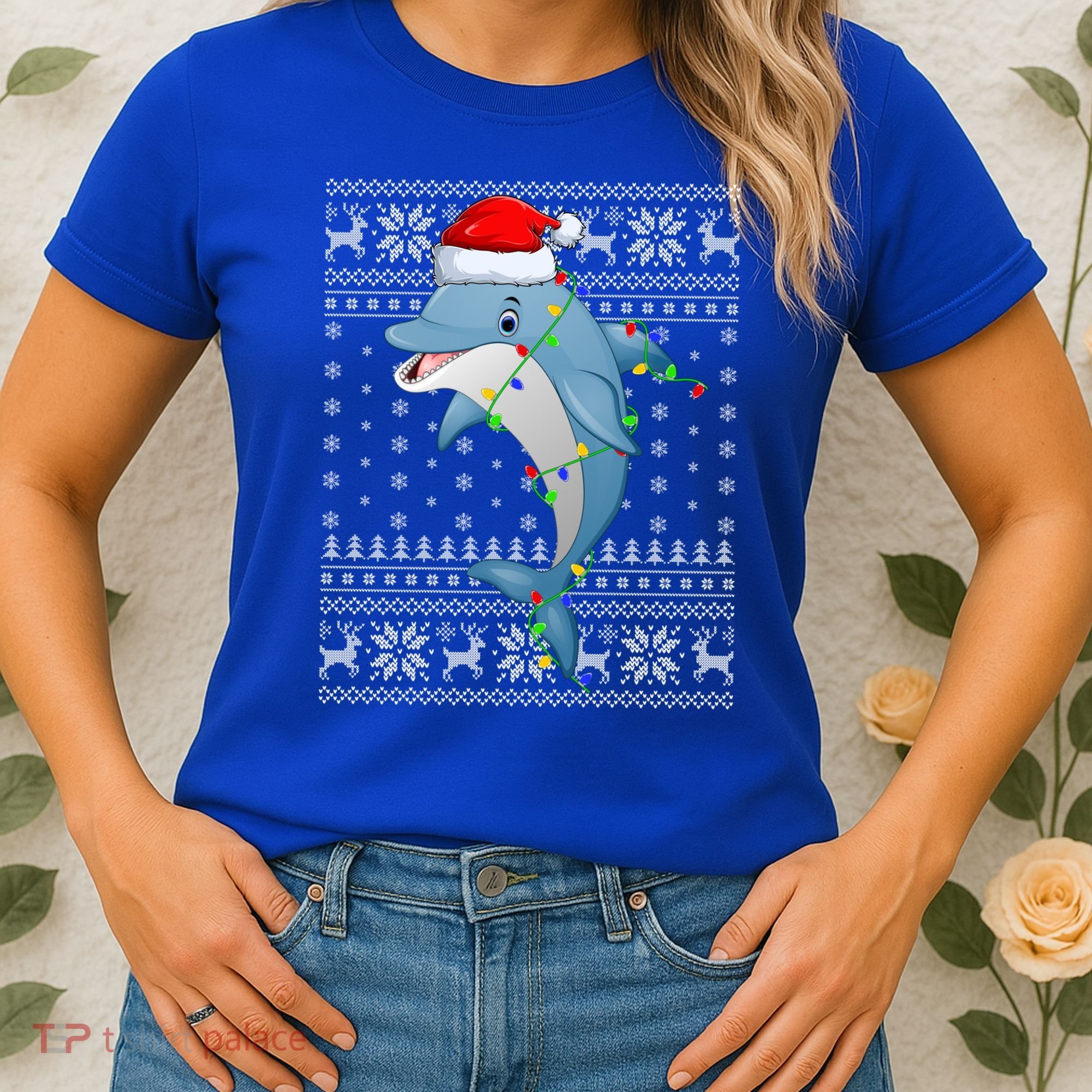 Dolphin Fish Ugly Xmas Sweater Style Santa Dolphin Christmas Meaningful Gift Women's T-Shirt