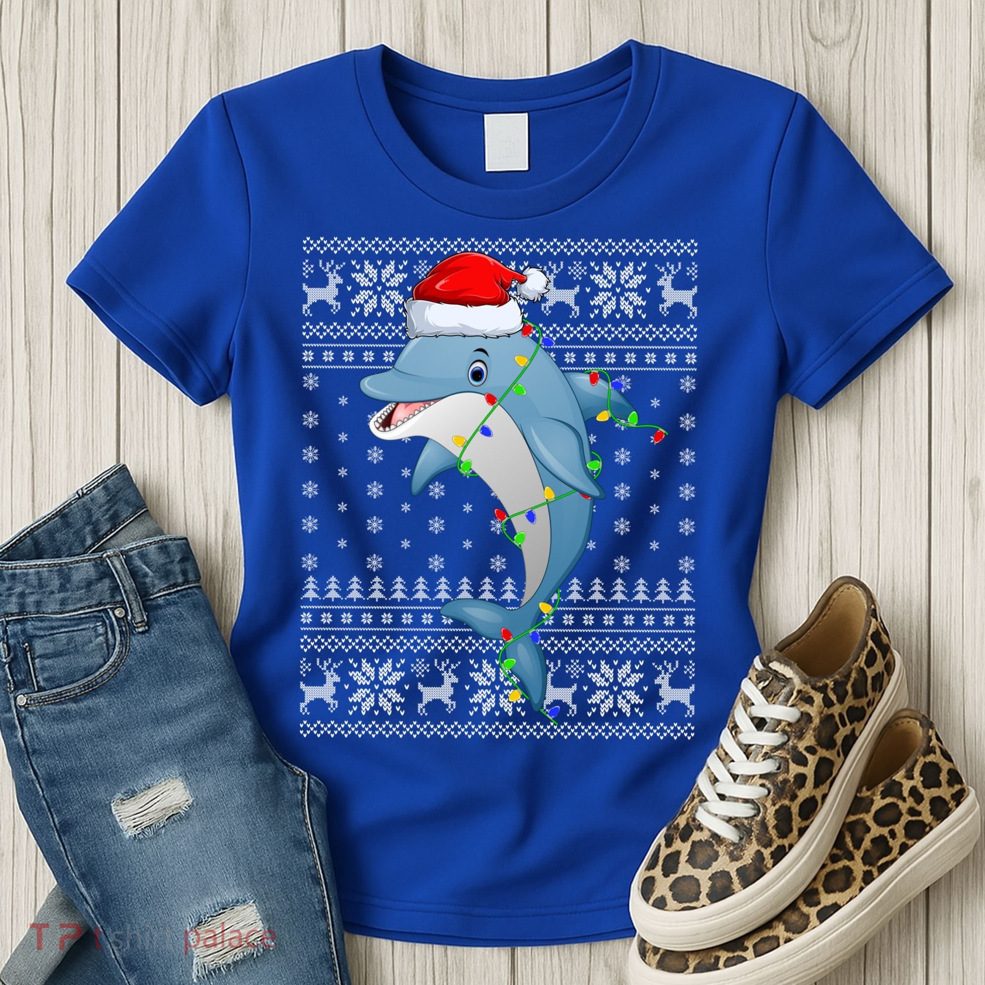 Dolphin Fish Ugly Xmas Sweater Style Santa Dolphin Christmas Meaningful Gift Women's T-Shirt