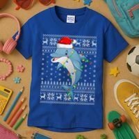 Dolphin Fish Ugly Xmas Sweater Style Santa Dolphin Christmas Meaningful Gift Kids T-Shirt thumb 3