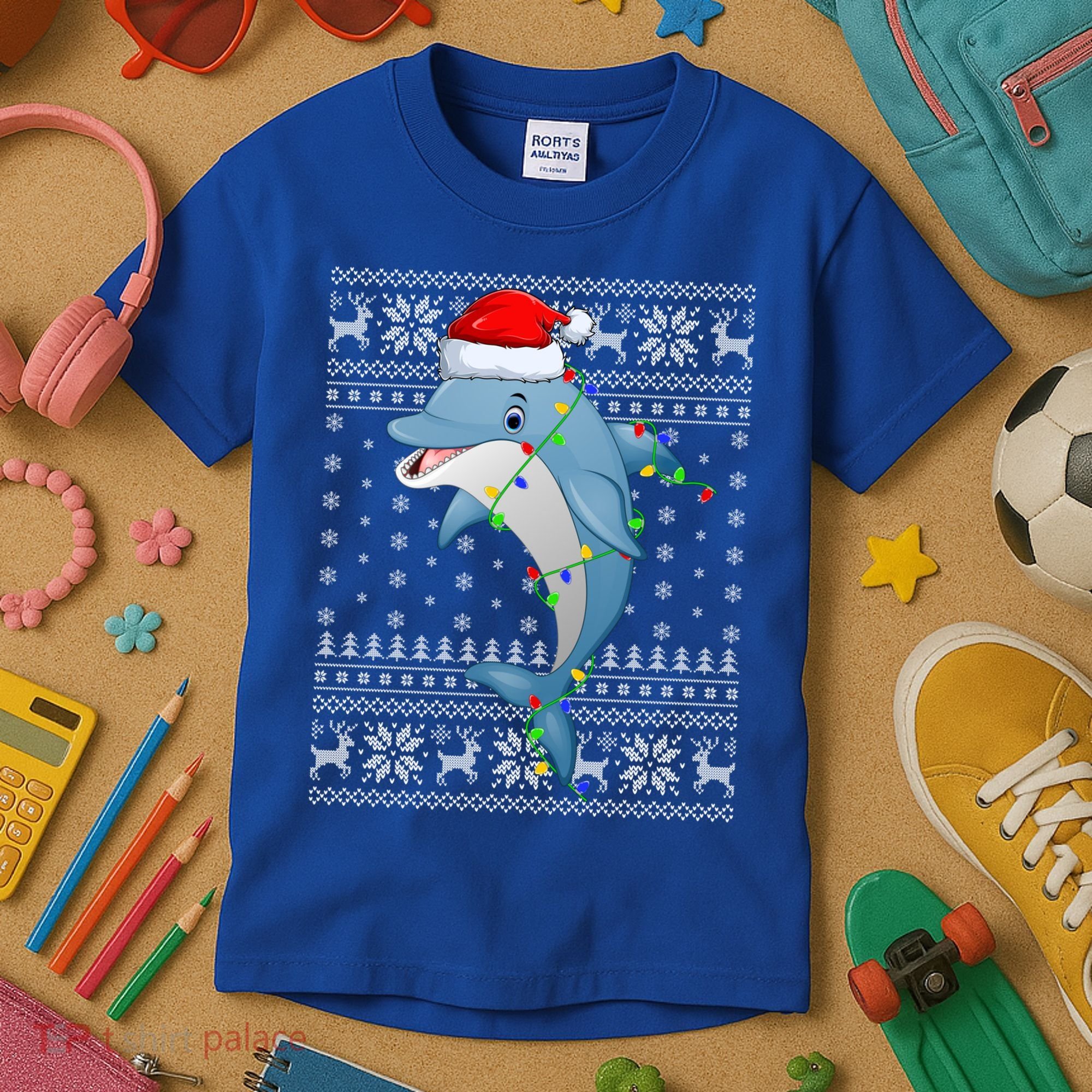 Dolphin Fish Ugly Xmas Sweater Style Santa Dolphin Christmas Meaningful Gift Kids T-Shirt