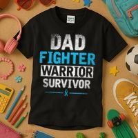 Dad Fighter Warrior Survivor Prostate Cancer Awareness Kids T-Shirt thumb 3