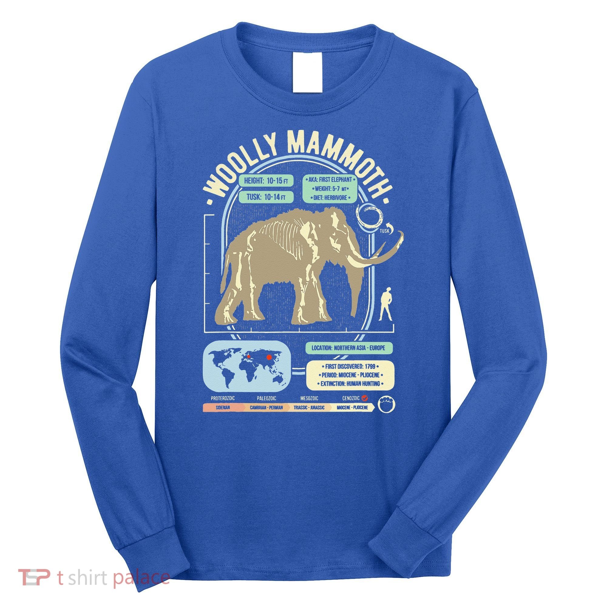 Dinosaur Facts Woolly Mammoth Science & Anatomy Gift Long Sleeve Shirt