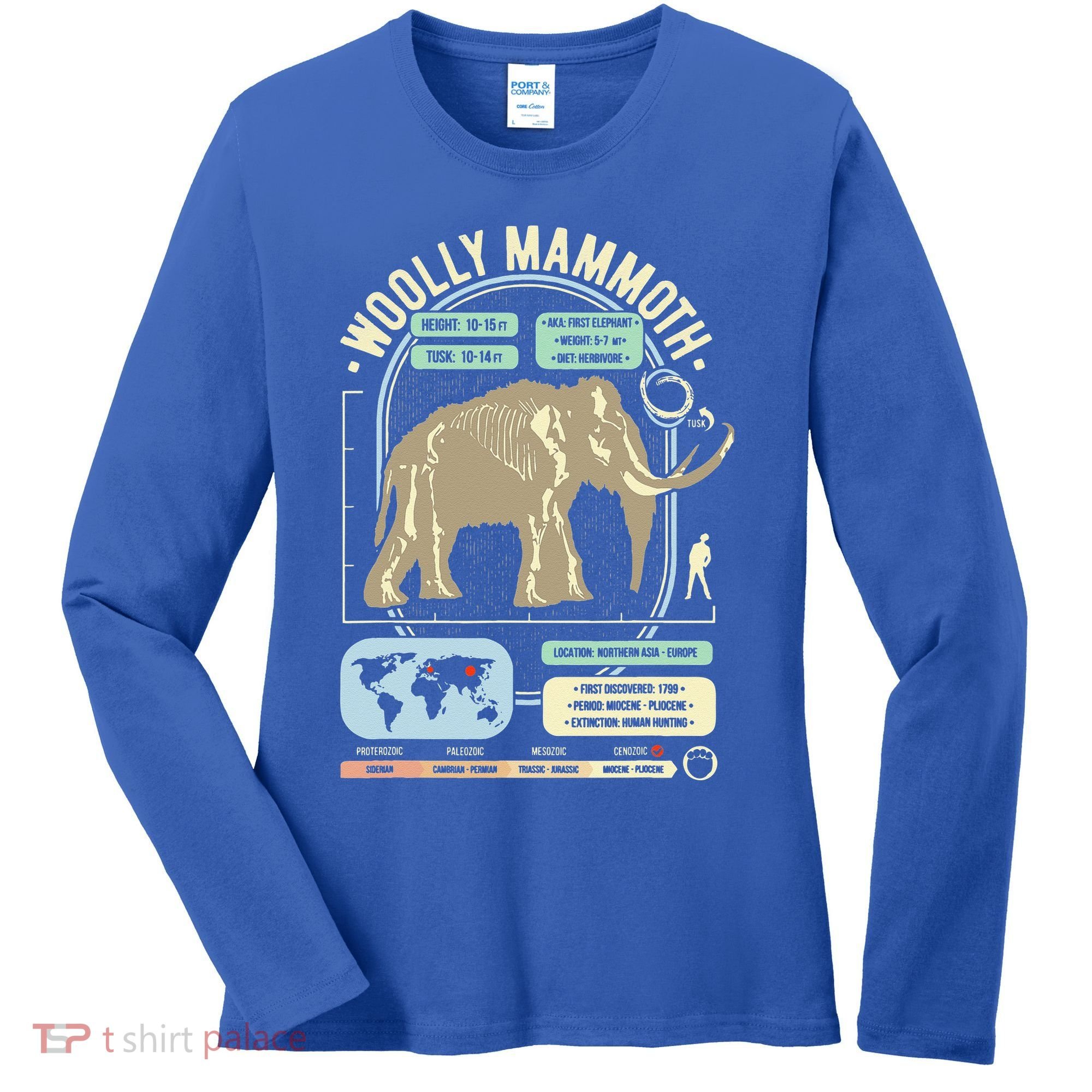 Dinosaur Facts Woolly Mammoth Science & Anatomy Gift Women's Long Sleeve Shirt