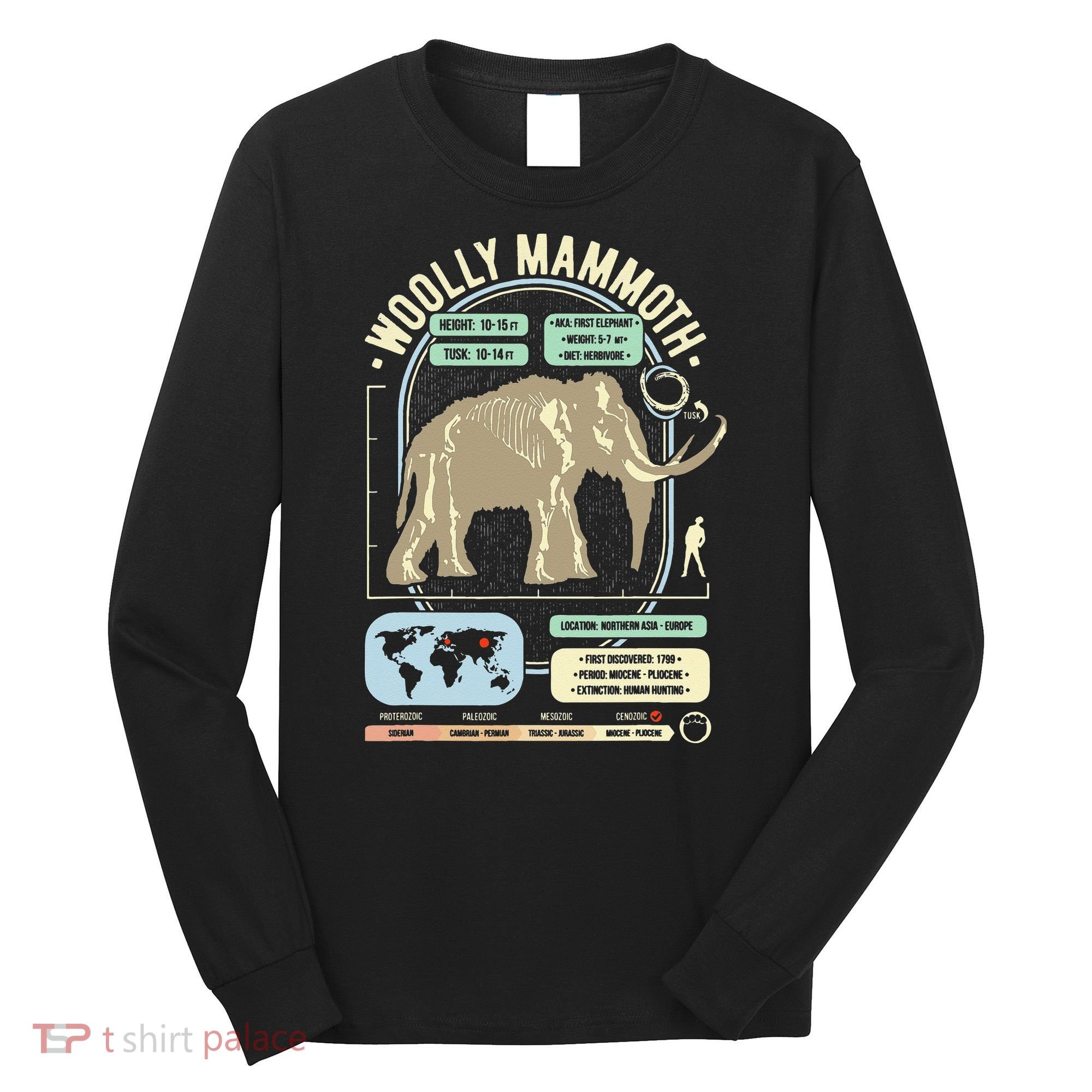 Dinosaur Facts Woolly Mammoth Science & Anatomy Gift Long Sleeve Shirt