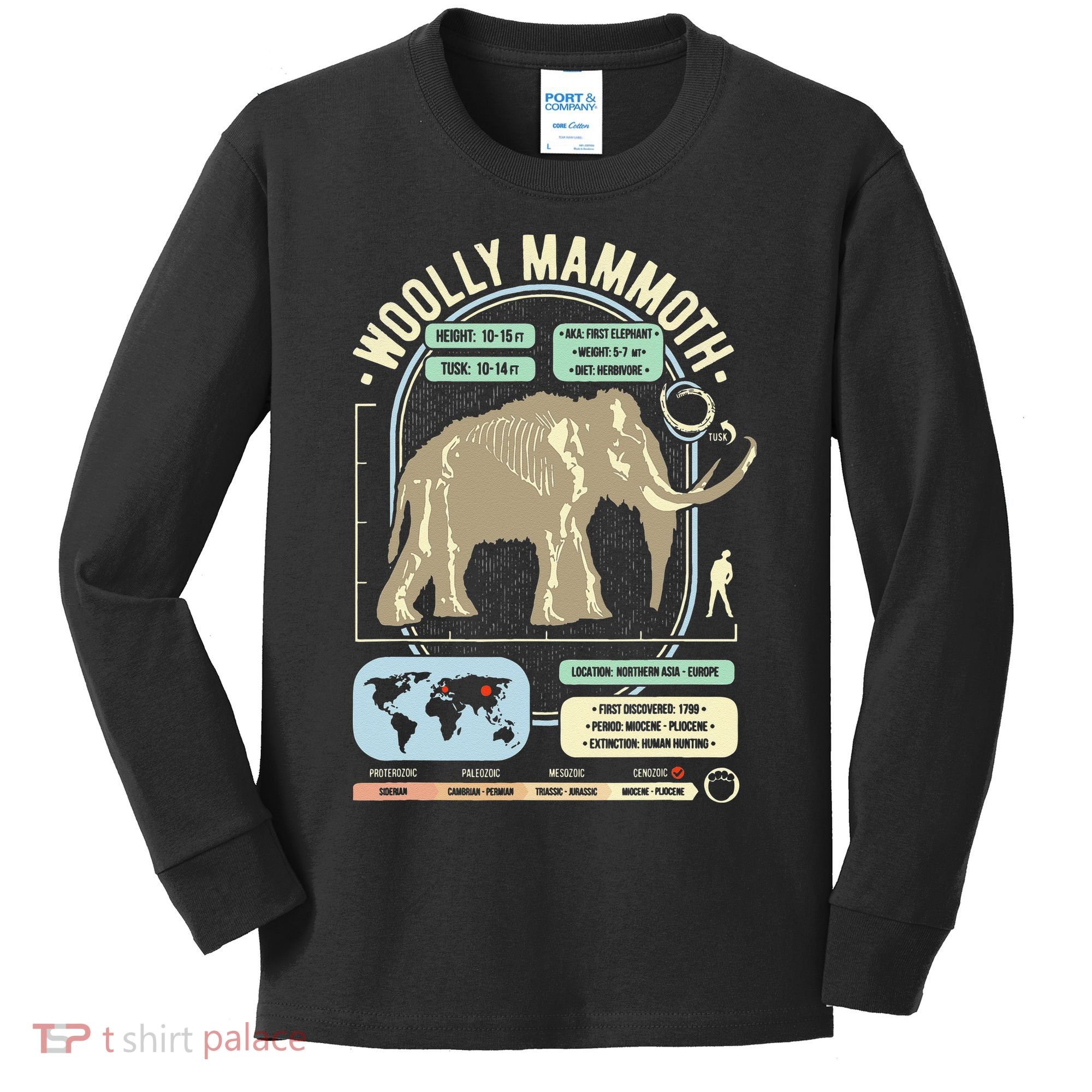 Dinosaur Facts Woolly Mammoth Science & Anatomy Gift Kids Long Sleeve Shirt