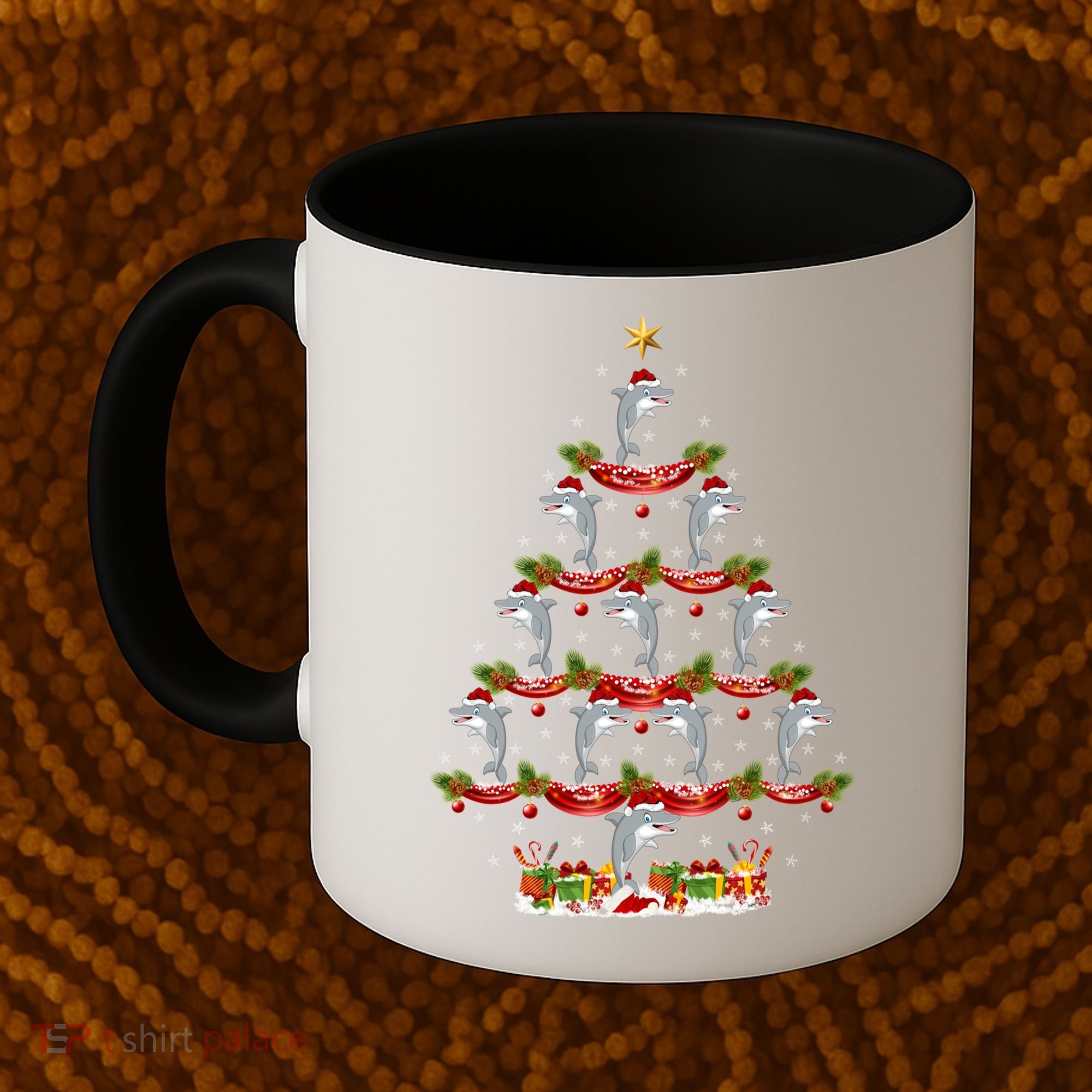 Dolphin Fish Xmas Tree Lighting Dolphin Christmas Tree Gift Coffee Mug