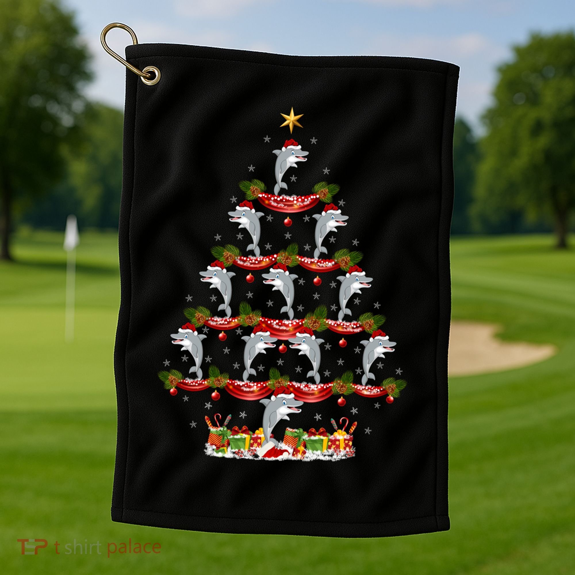 Dolphin Fish Xmas Tree Lighting Dolphin Christmas Tree Gift Golf Towel