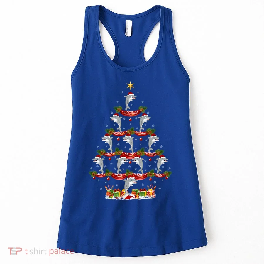 Dolphin Fish Xmas Tree Lighting Dolphin Christmas Tree Gift Women's Tank Top
