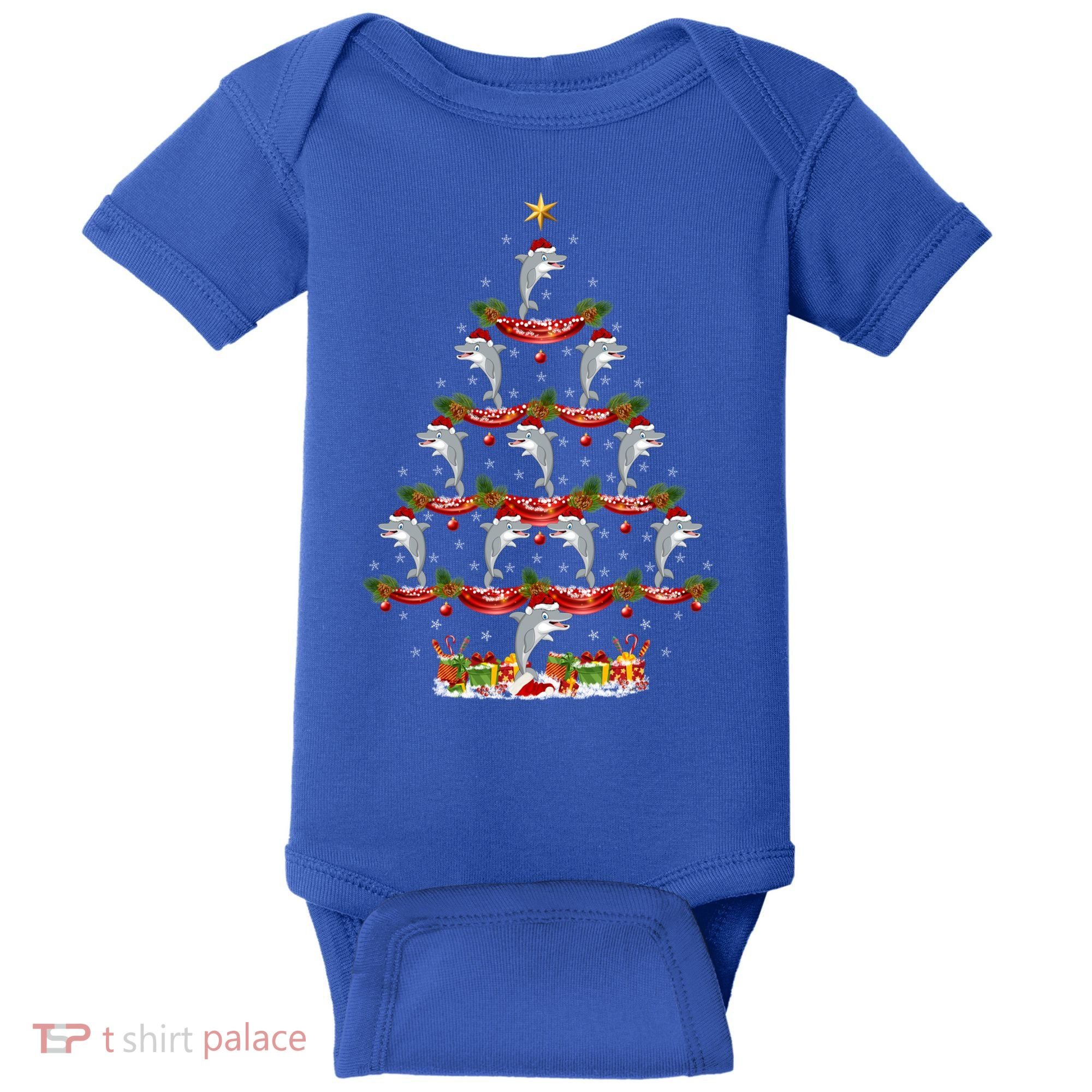 Dolphin Fish Xmas Tree Lighting Dolphin Christmas Tree Gift Baby Bodysuit