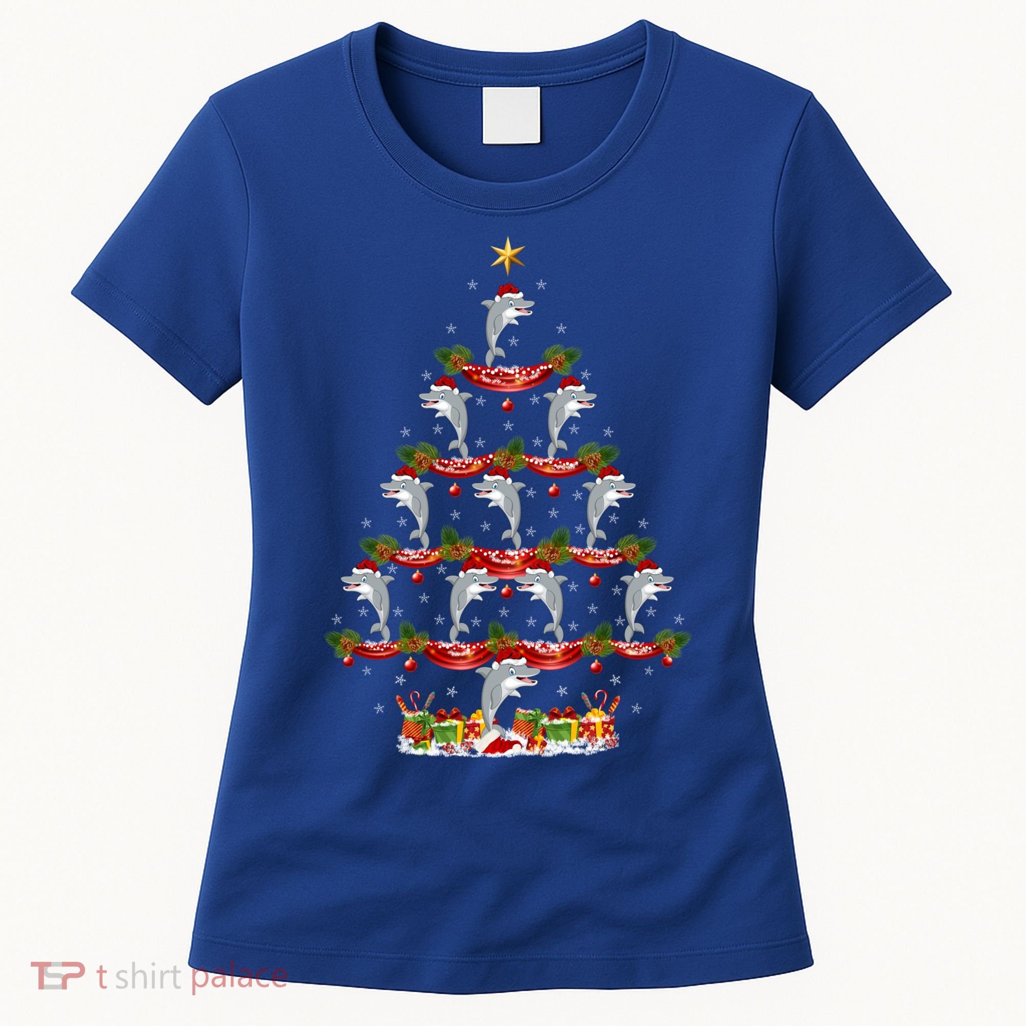 Dolphin Fish Xmas Tree Lighting Dolphin Christmas Tree Gift Women's T-Shirt