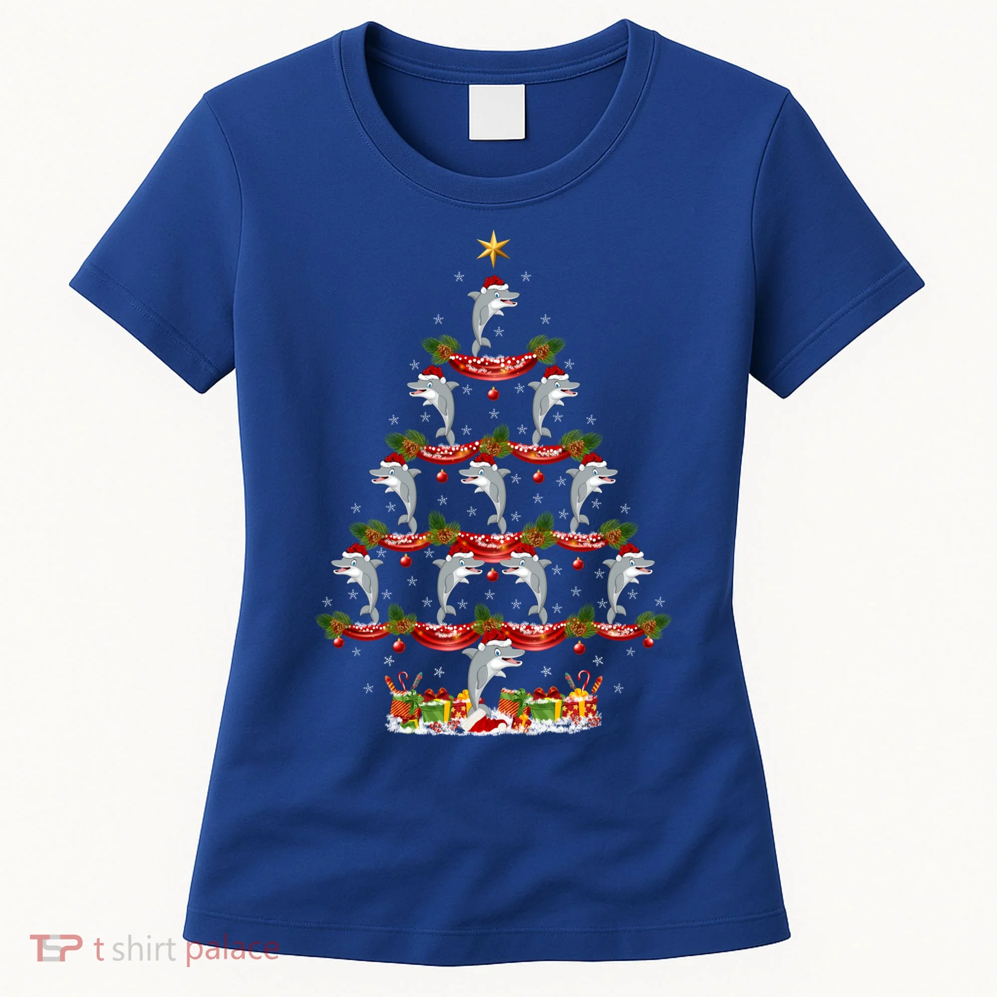 Dolphin Fish Xmas Tree Lighting Dolphin Christmas Tree Gift Women's T-Shirt