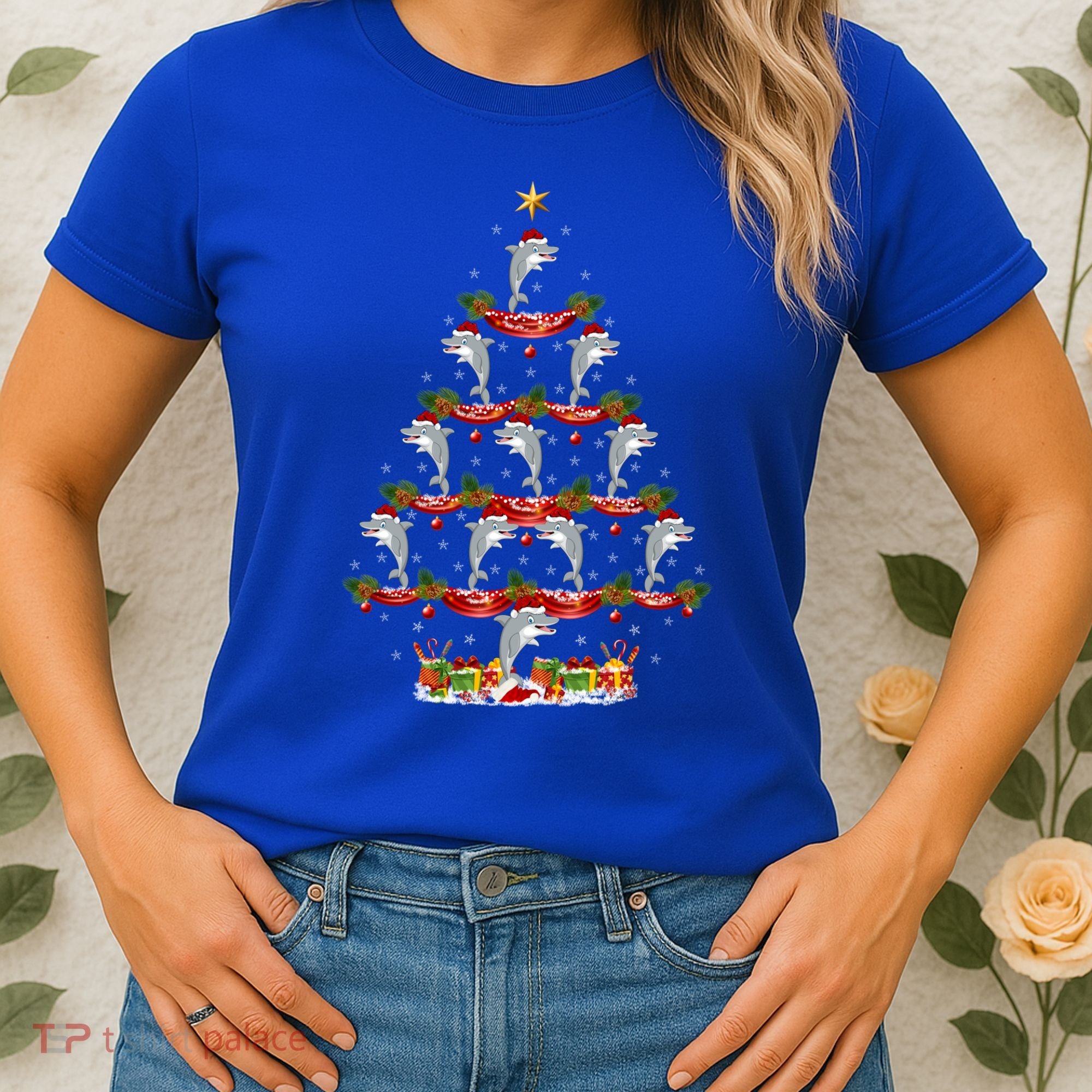 Dolphin Fish Xmas Tree Lighting Dolphin Christmas Tree Gift Women's T-Shirt