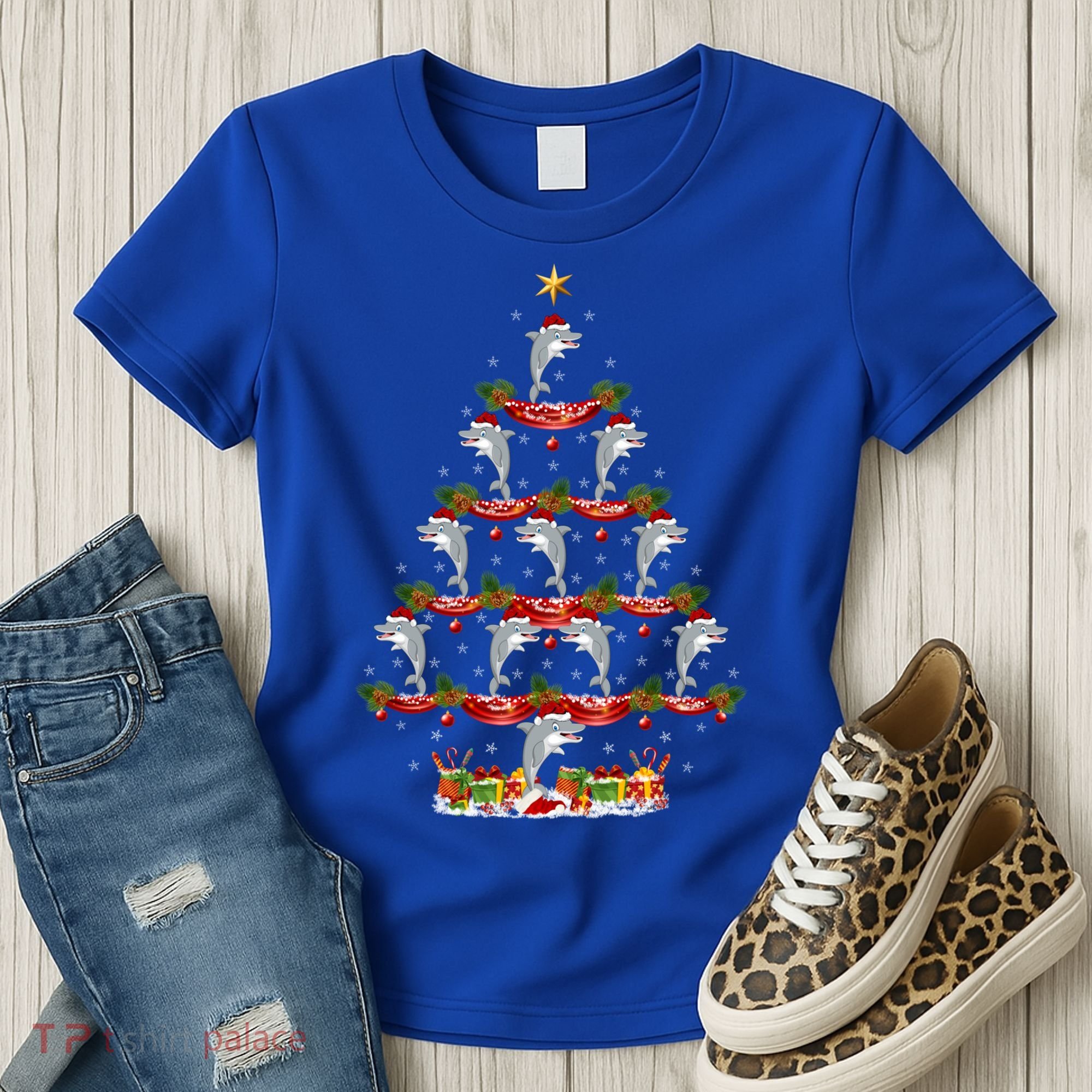 Dolphin Fish Xmas Tree Lighting Dolphin Christmas Tree Gift Women's T-Shirt