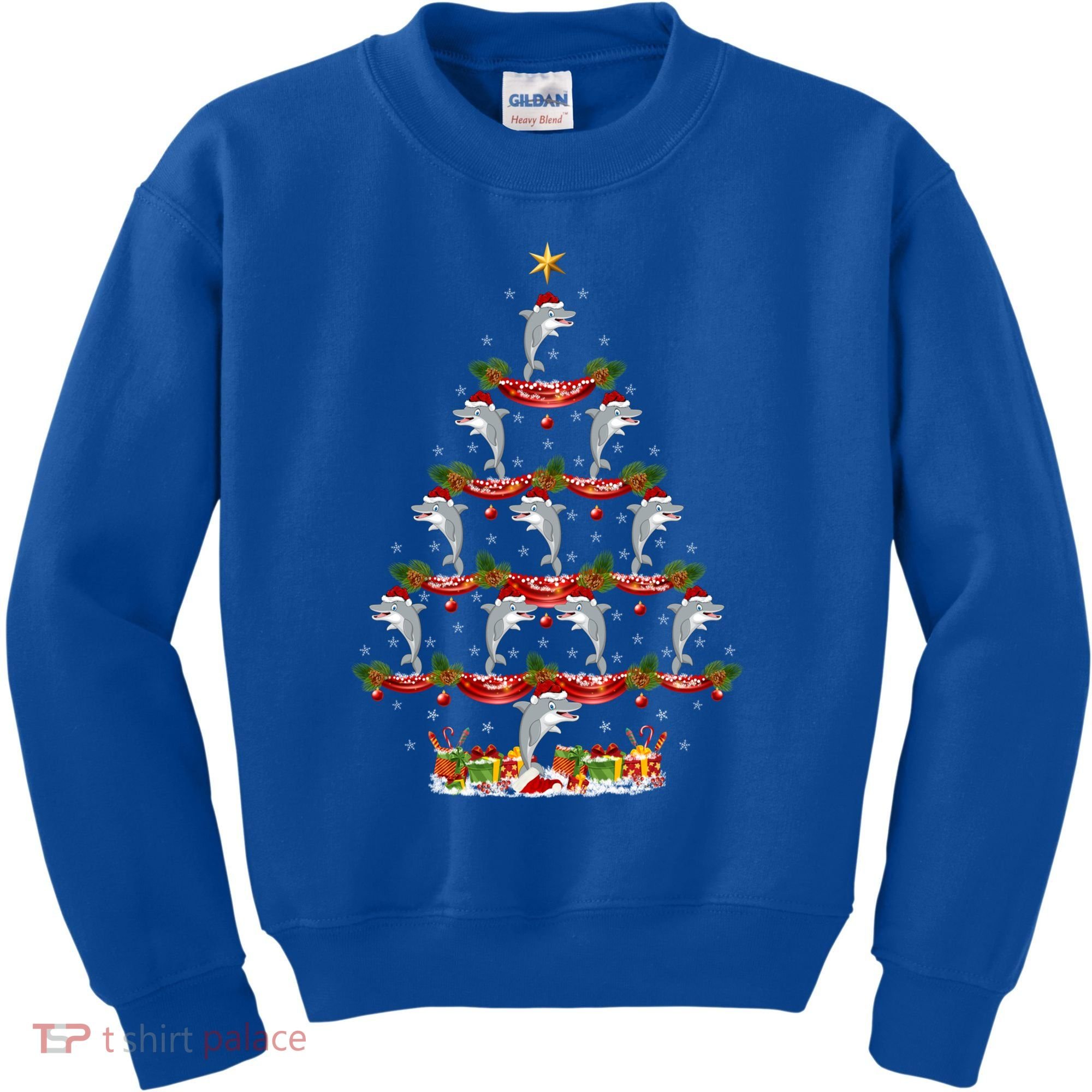 Dolphin Fish Xmas Tree Lighting Dolphin Christmas Tree Gift Kids Sweatshirt
