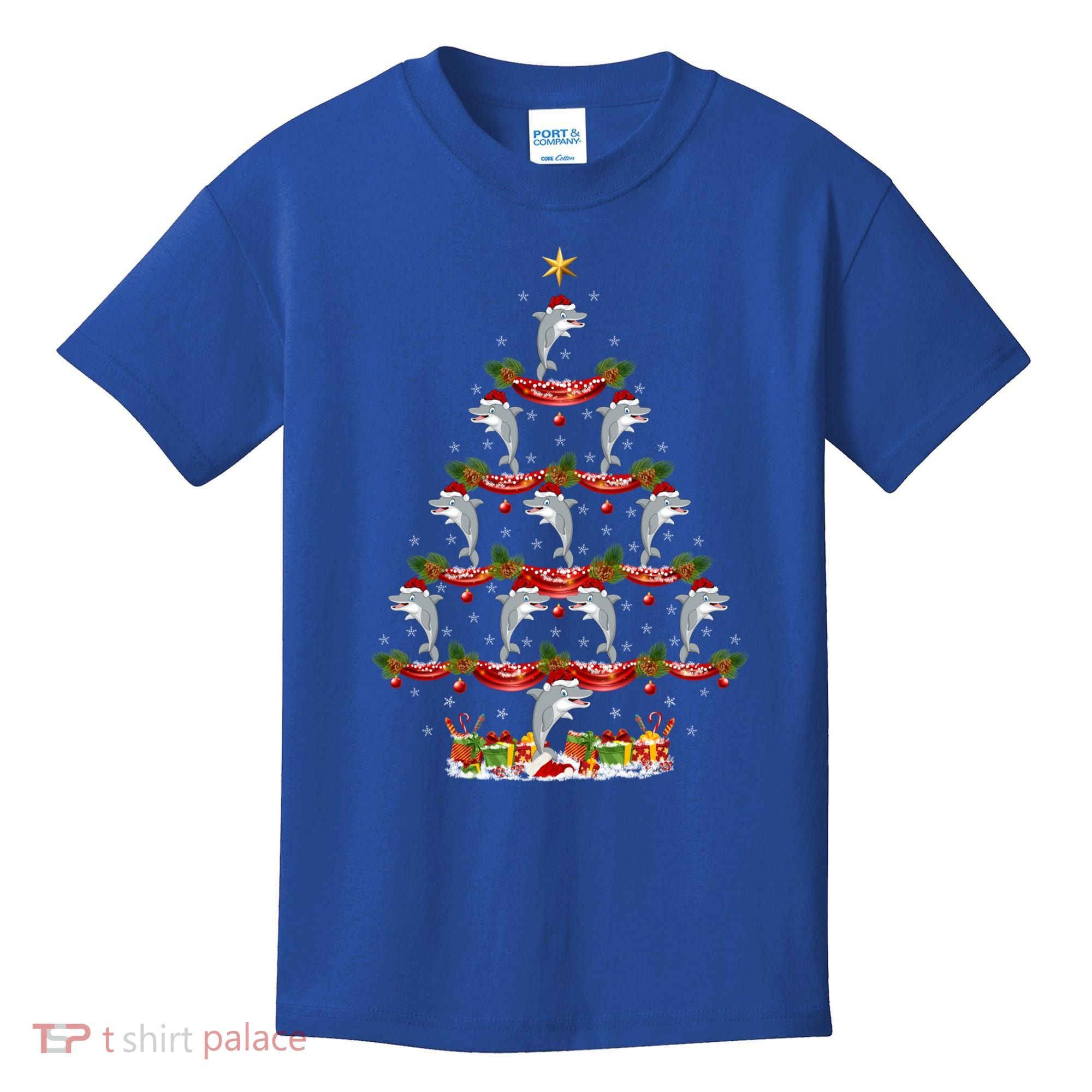 Dolphin Fish Xmas Tree Lighting Dolphin Christmas Tree Gift Kids T-Shirt