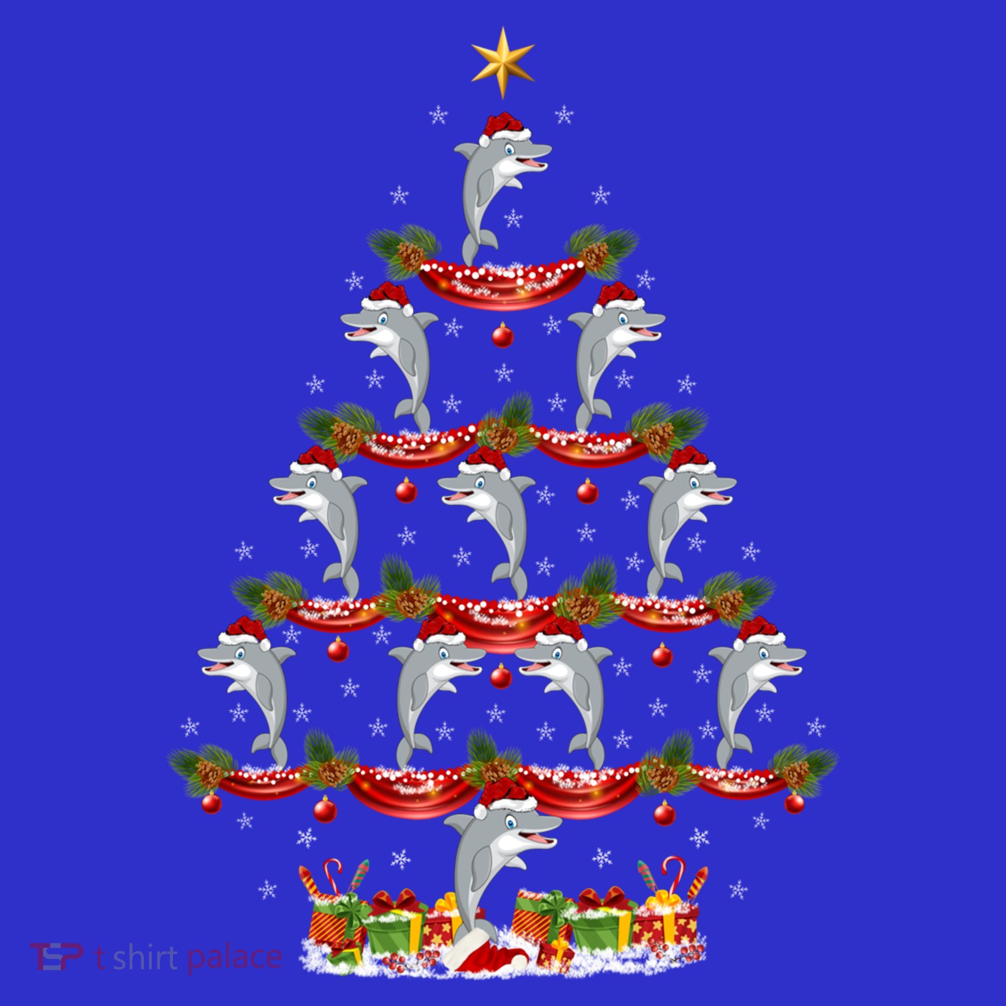Dolphin Fish Xmas Tree Lighting Dolphin Christmas Tree Gift Kids T-Shirt