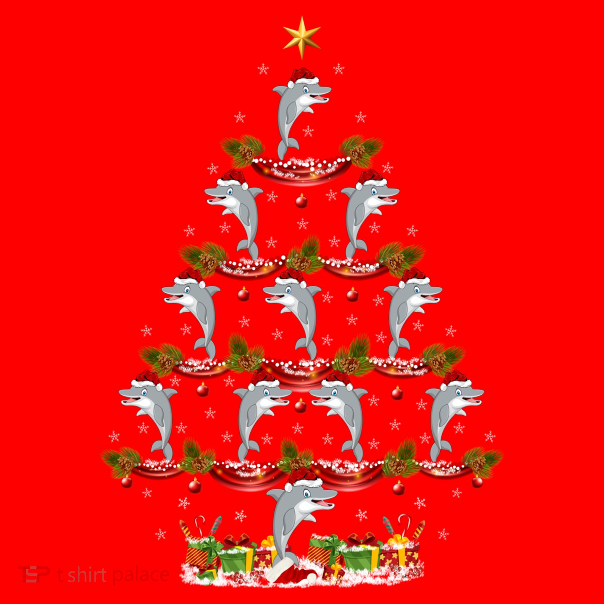 Dolphin Fish Xmas Tree Lighting Dolphin Christmas Tree Gift Santa Hat