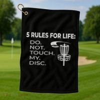 Disc Golf 5 Rules For Life I Funny Saying Golf Towel thumb 1