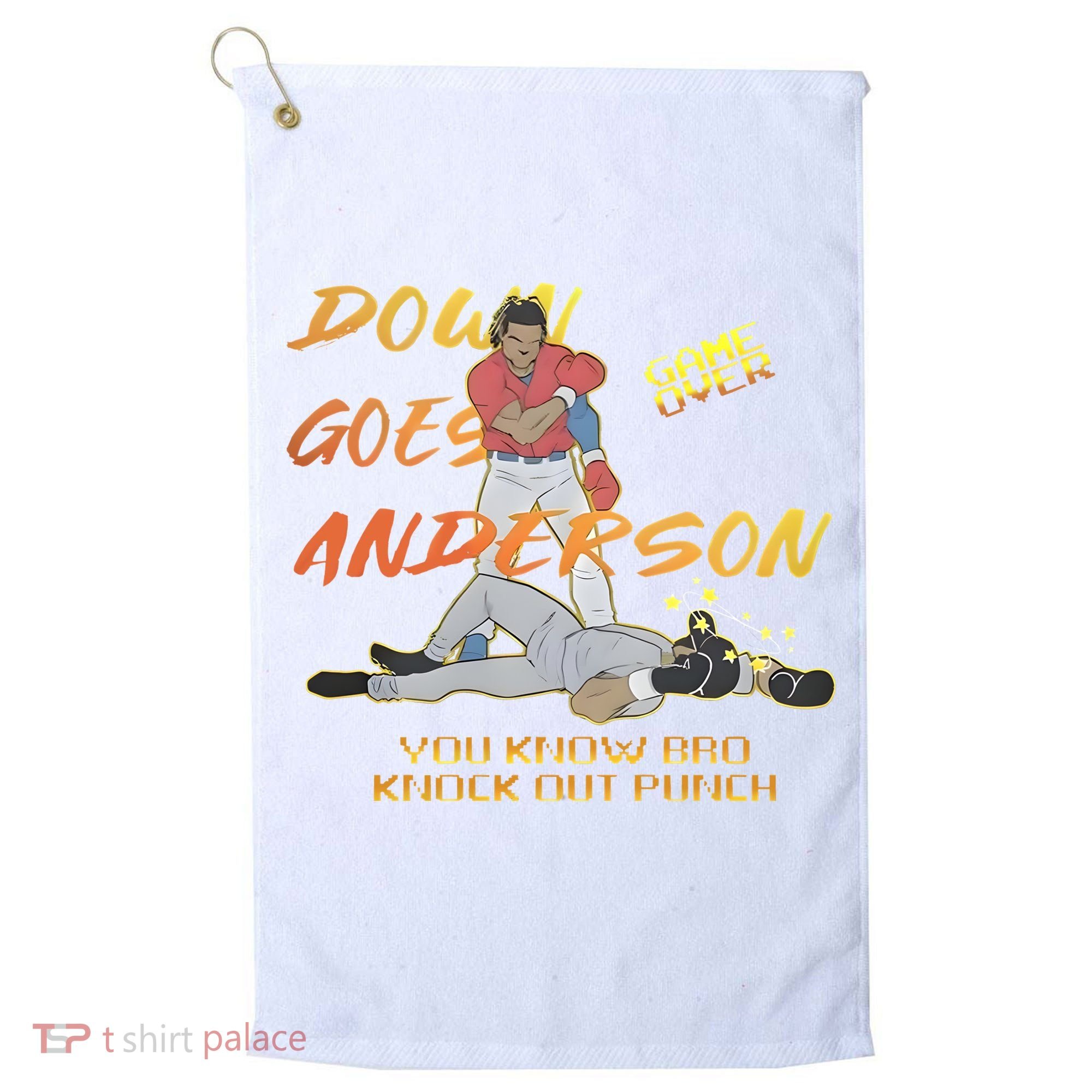 Down Goes Anderson Funny Baseball Meme Golf Towel