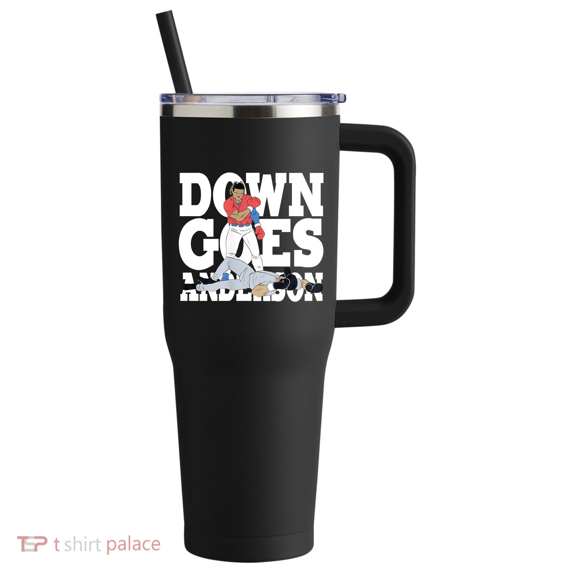 Down Goes Anderson Baseball Fight 40oz Vacuum Insulated Stainless Steel Travel Tumbler