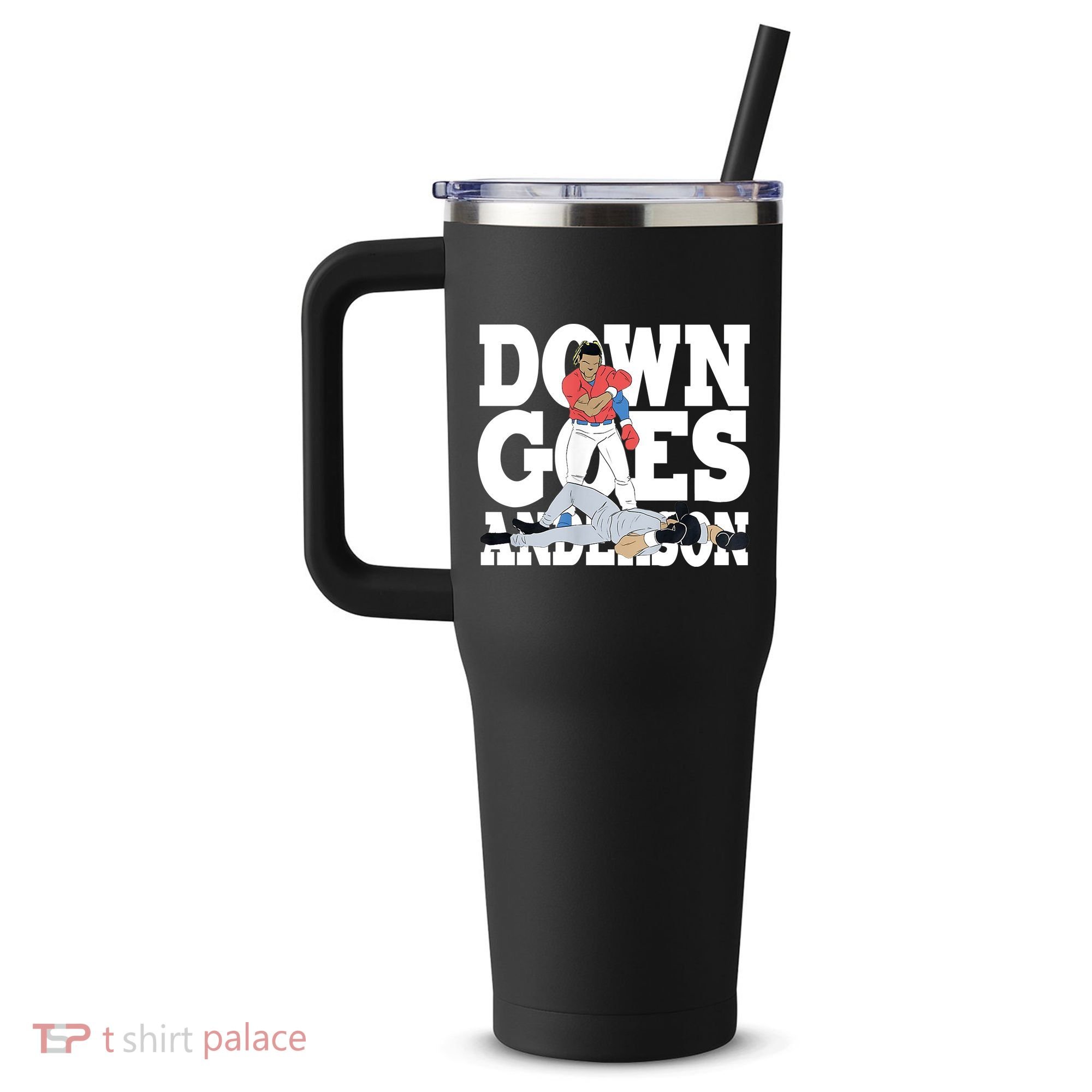 Down Goes Anderson Baseball Fight 40oz Vacuum Insulated Stainless Steel Travel Tumbler