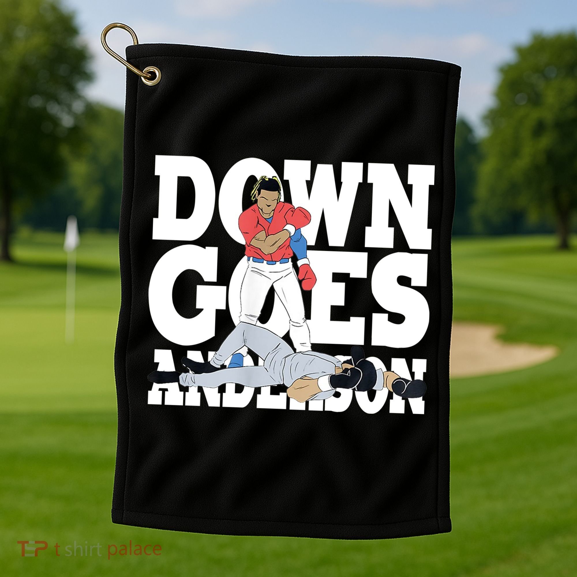 Down Goes Anderson Baseball Fight Golf Towel