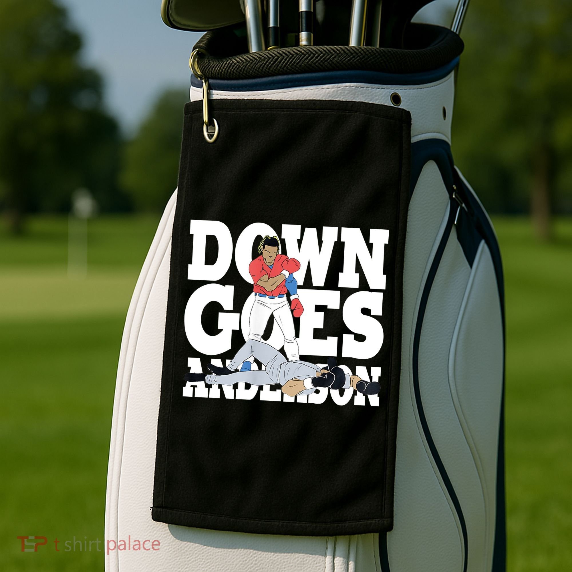 Down Goes Anderson Baseball Fight Golf Towel