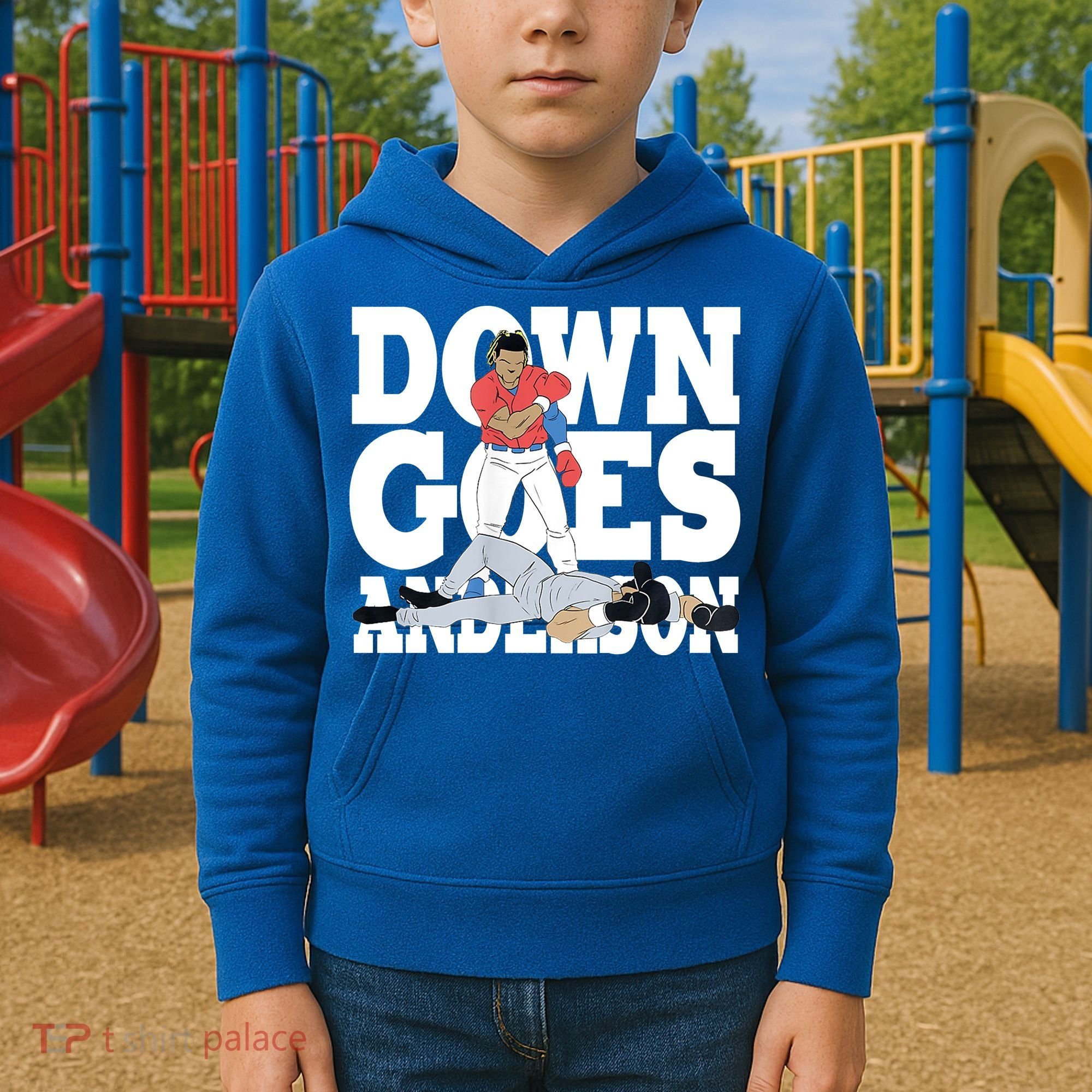 Down Goes Anderson Baseball Fight Kids Hoodie