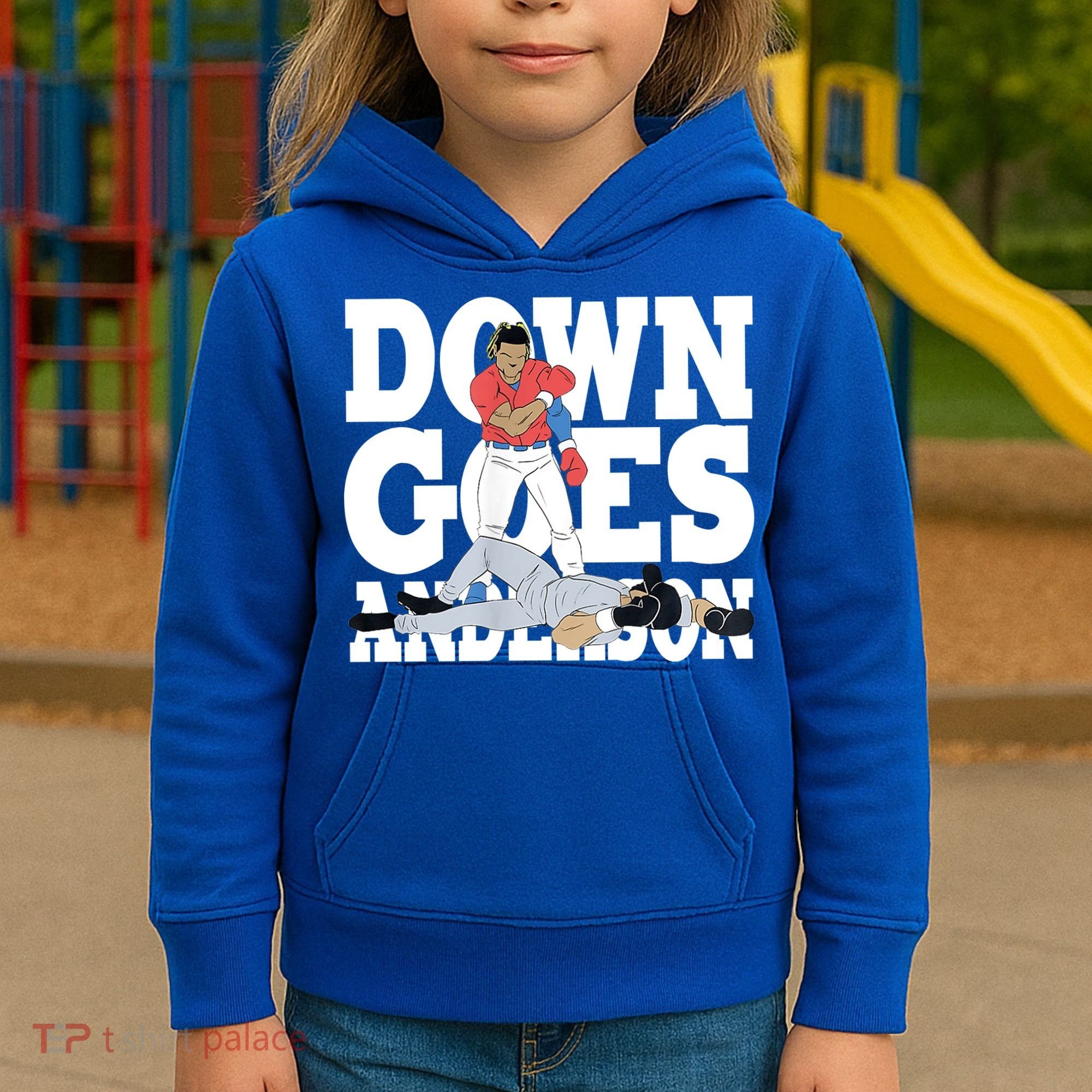 Down Goes Anderson Baseball Fight Kids Hoodie