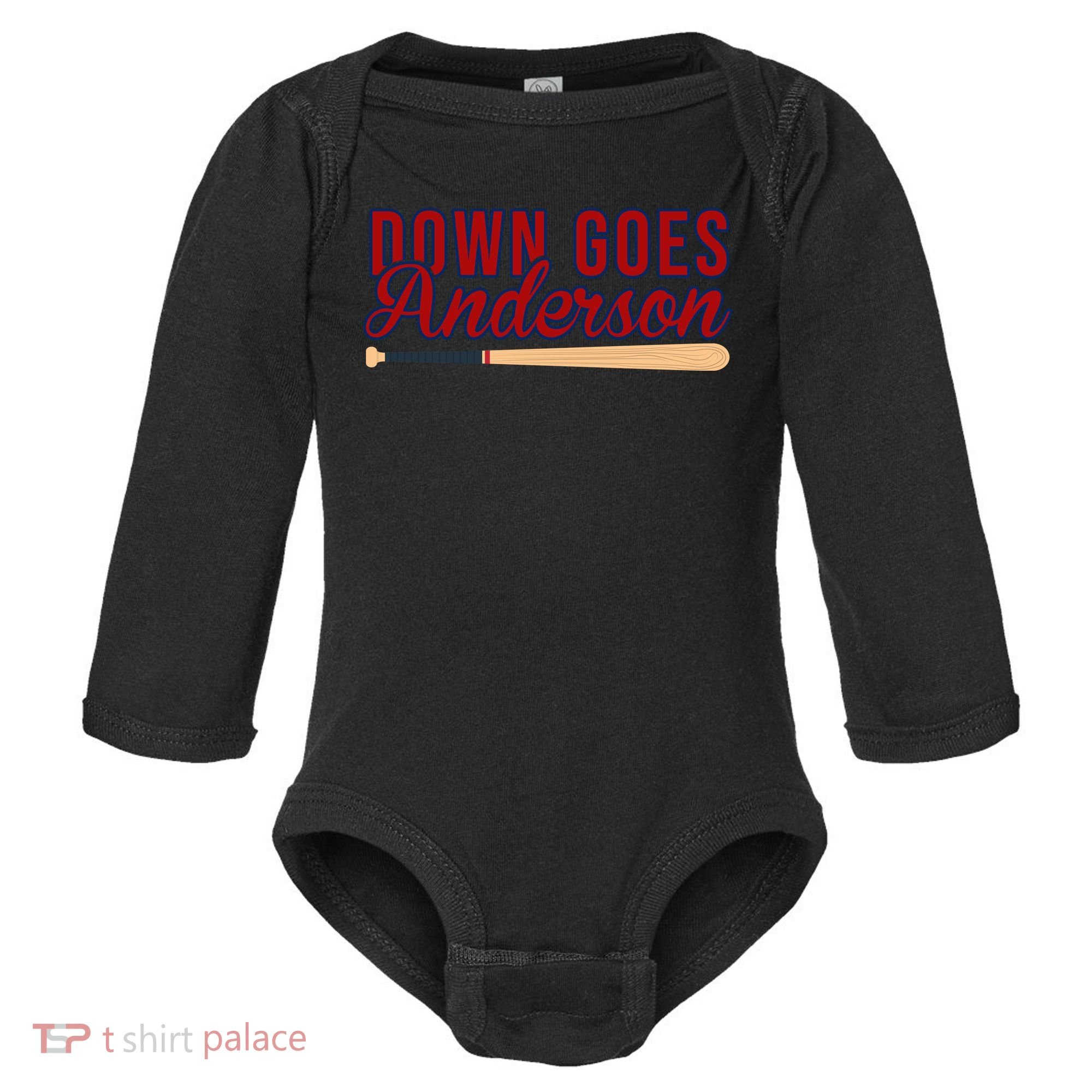 Down Goes Anderson Baseball Bat Baby Long Sleeve Bodysuit