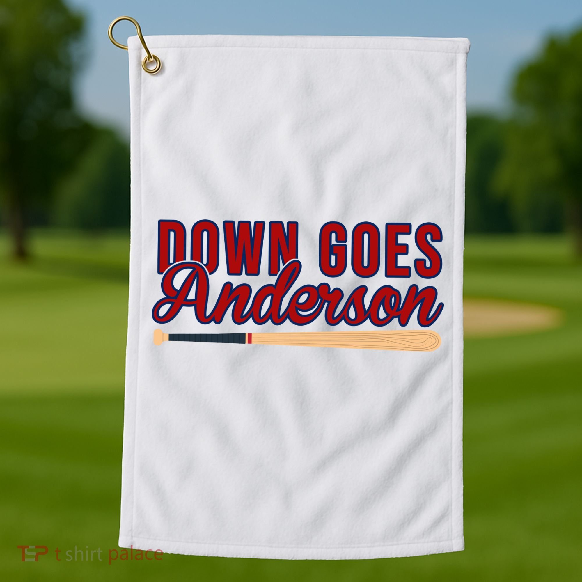 Down Goes Anderson Baseball Bat Golf Towel