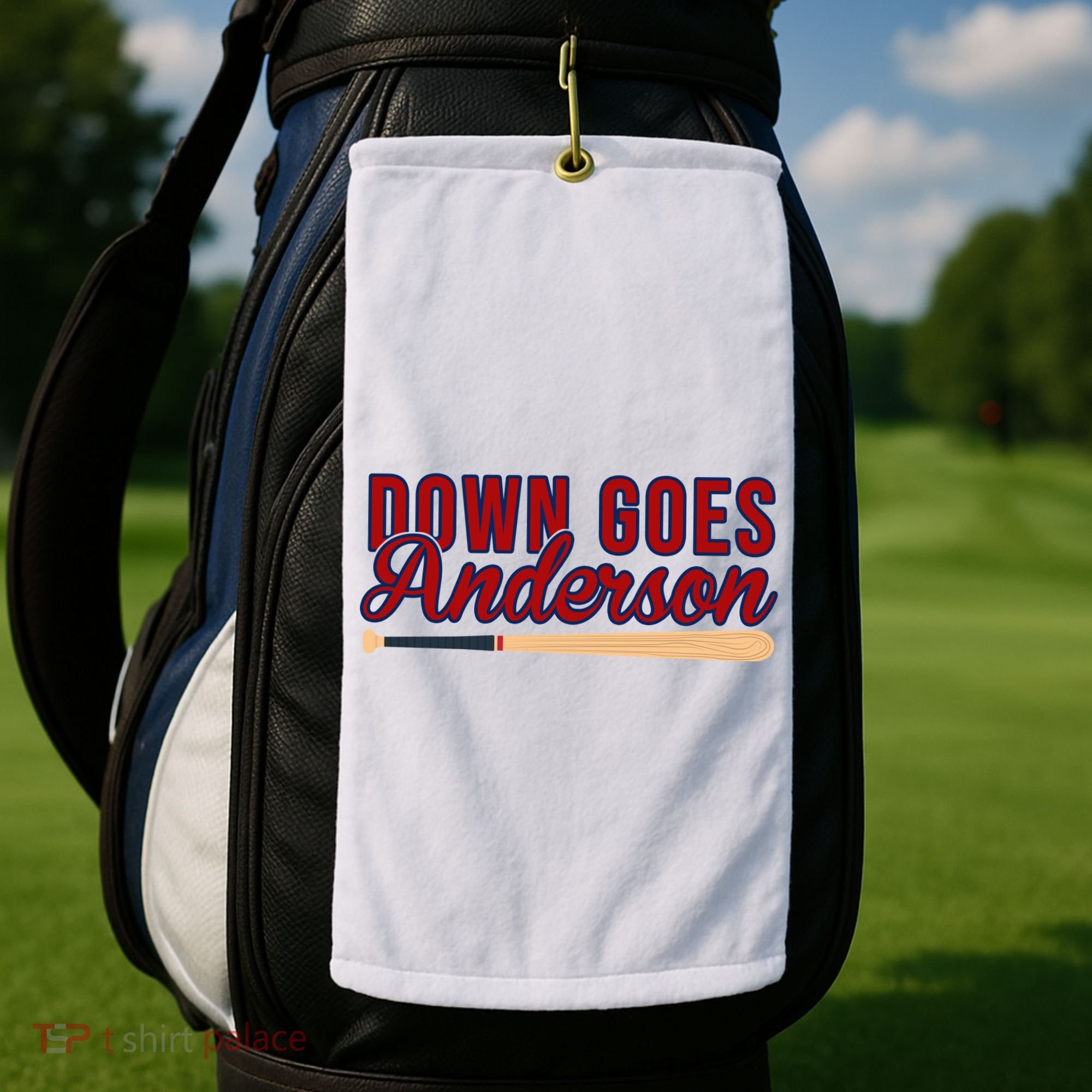 Down Goes Anderson Baseball Bat Golf Towel