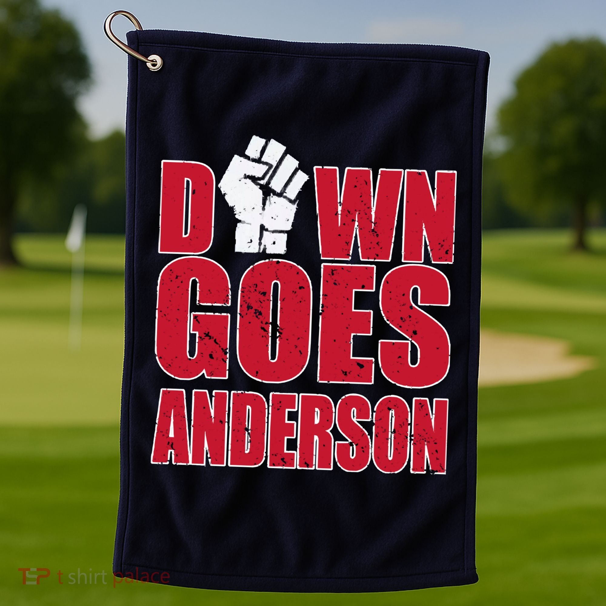 DOWN GOES ANDERSON FUNNY BASEBALL Golf Towel