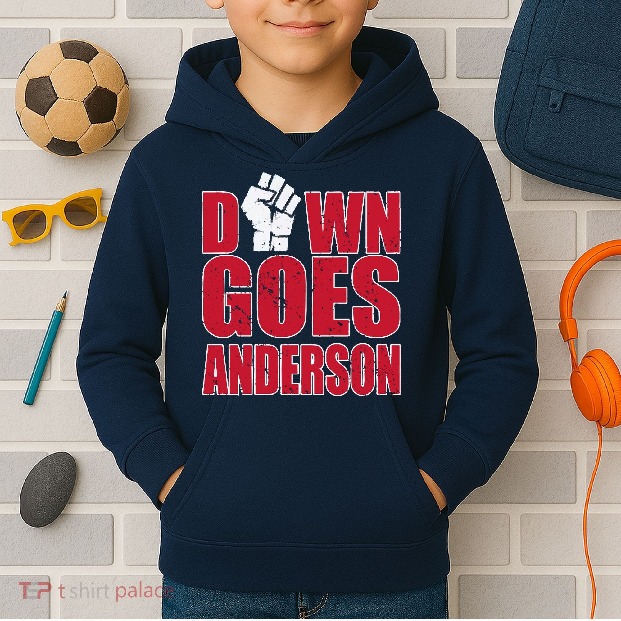 DOWN GOES ANDERSON FUNNY BASEBALL Kids Hoodie