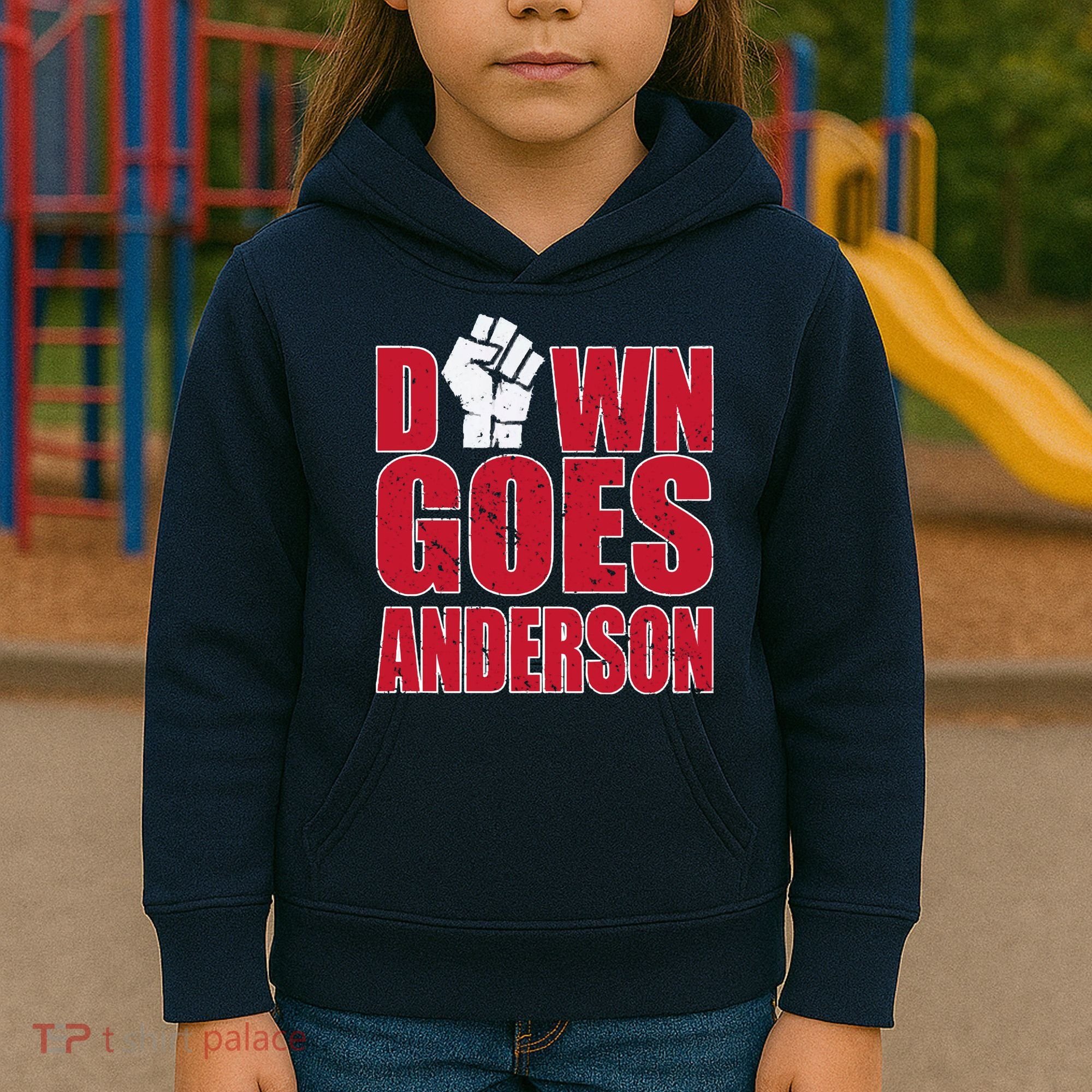 DOWN GOES ANDERSON FUNNY BASEBALL Kids Hoodie