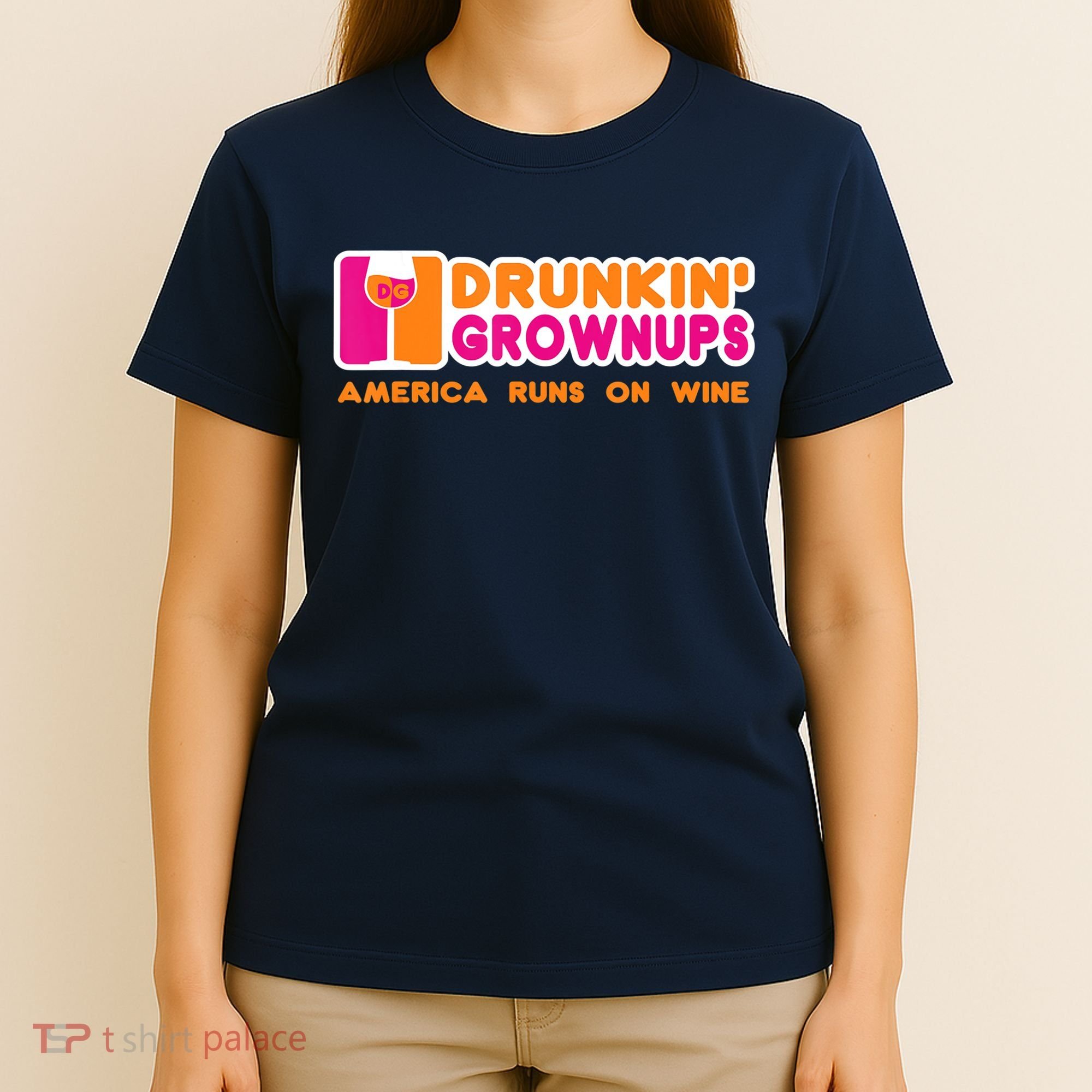 Drunkin' Grownups America Runs On Wine Funny Drinking Quote T-Shirt