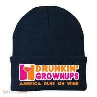 Drunkin' Grownups America Runs On Wine Funny Drinking Quote Beanie thumb 0